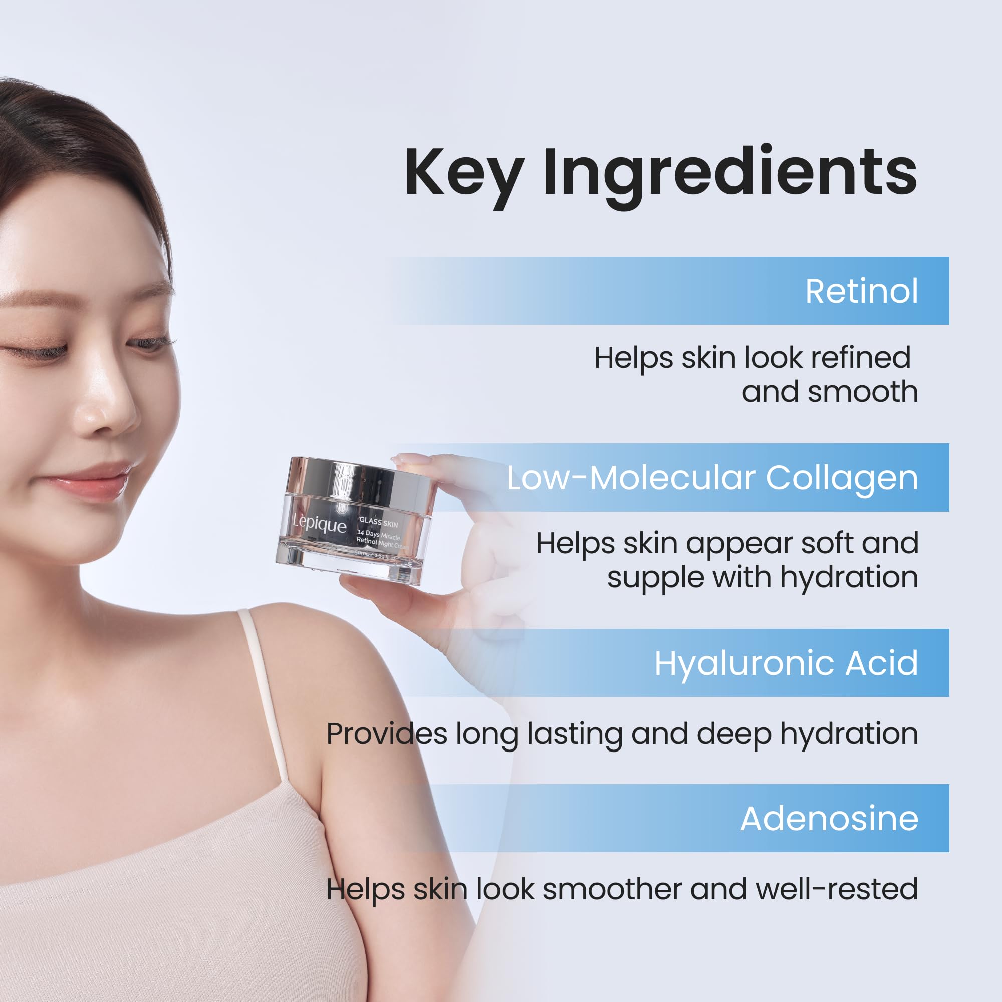 Lepique Retinol Night Cream 1.69oz - No.1 Korean Premium Overnight Repair Cream for Face and Neck - Collagen, Centella, Hyaluronic Acid - Anti aging, Acne, Moisturizer, Face Cream, Hydrating, Firming