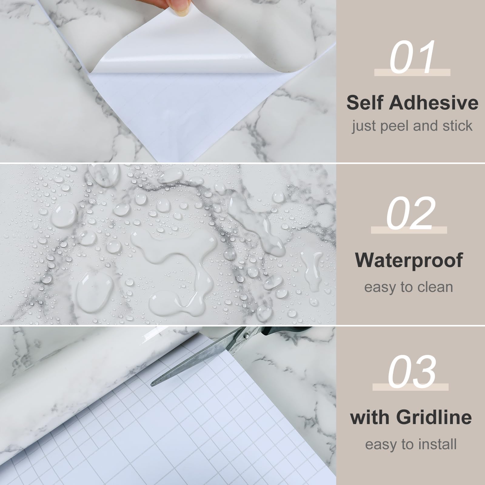 VaryFloral White Gray Marble Contact Paper for Kitchen Countertops Glossy Self Adhesive Grey Marble Wallpaper Peel and Stick Removable Waterproof Marble Paper for Bathroom Drawer Table Desk 11.8"x118"