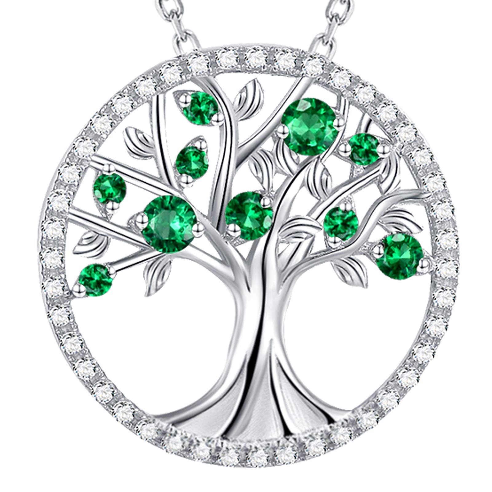 ELDA & CO. Birthday Gifts Mom Wife May Birthstone Jewelry Women Green Emerald Necklace Tree of Life Jewelry for Her Sterling Silver