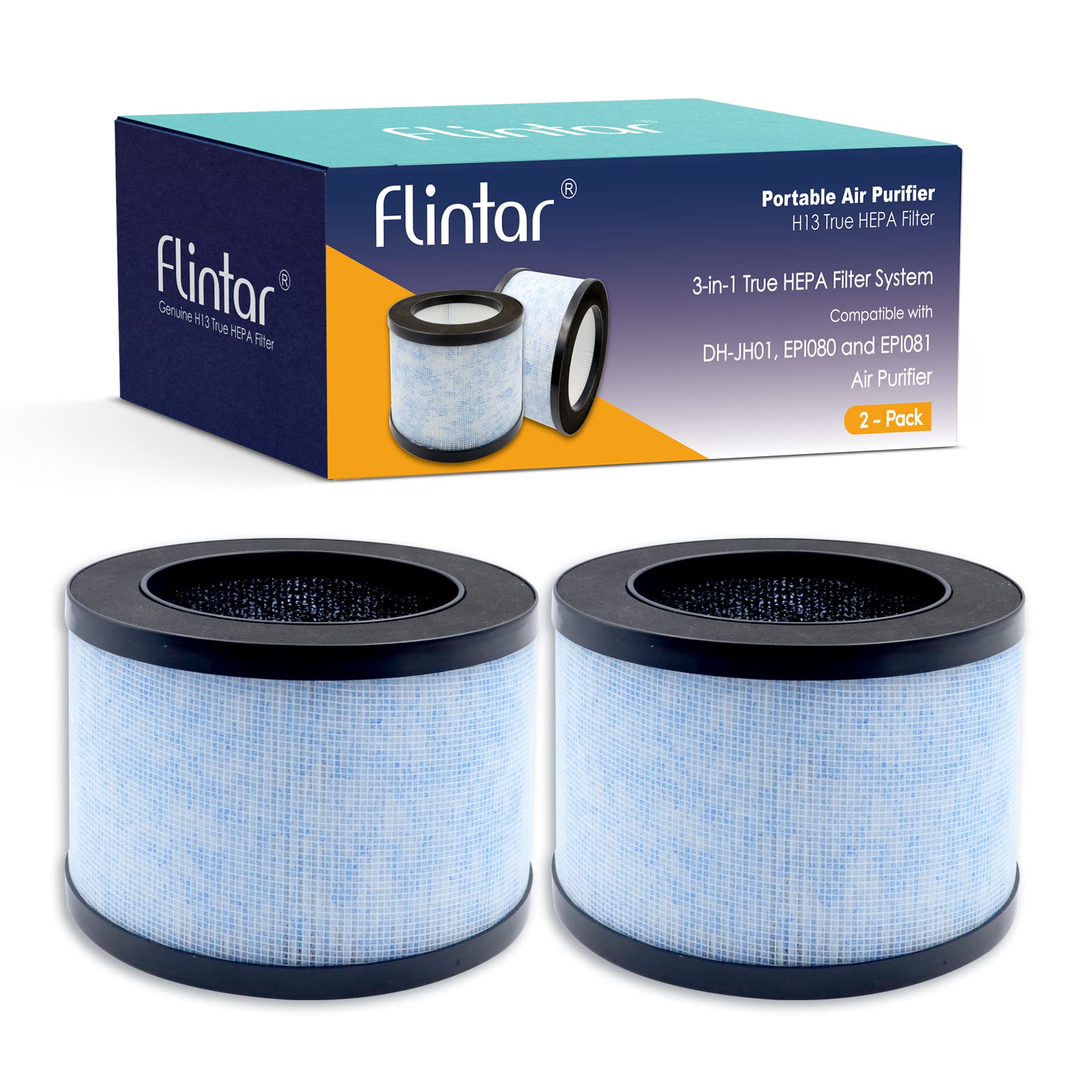 Flintar MK01 Replacement Filter, Compatible with AROEVE MK01 MK06 and Kloudi Air Purifier DH-JH01, TZ-K1, Intelabe EPI080, and Elechomes EPI081, 2-Pack