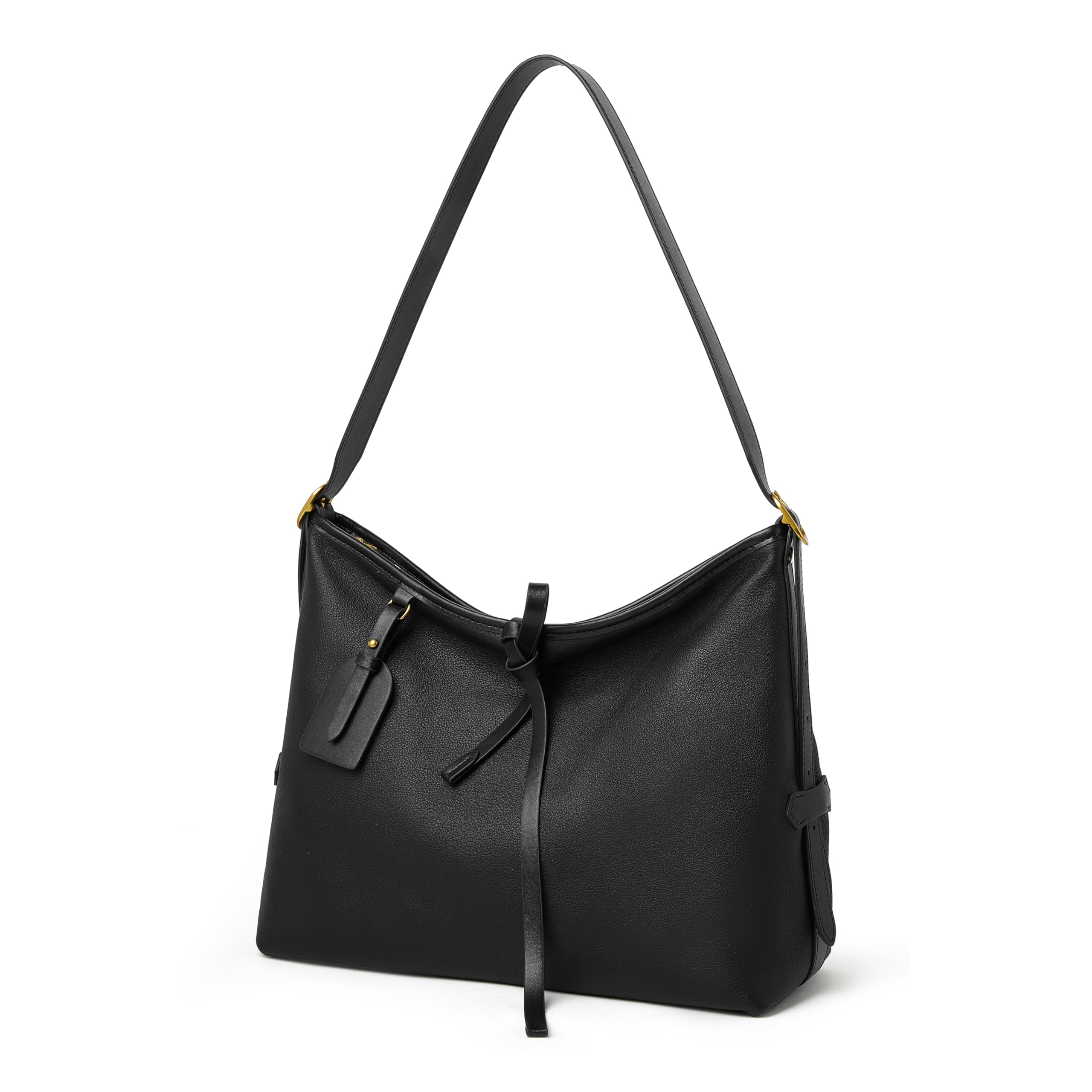 DORIS&JACKY Soft Leather Hobo Bag For women Large Lightweight Top Handle Shoulder Purse With Adjustable Handle (Black)