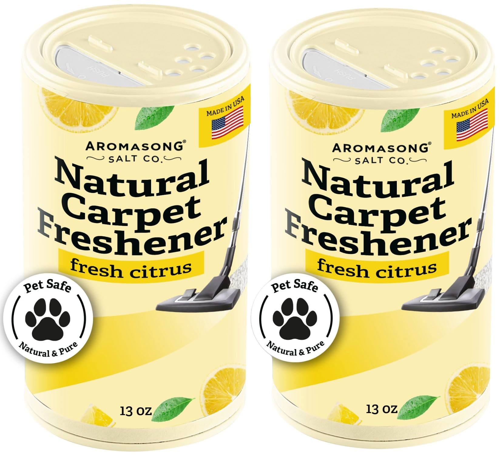 Aromasong Carpet Deodorizer Powder- 2-PACK - 100% Natural Citrus Carpet Freshener - Safe For Pets - Carpet Powder For Vacuuming - Effective Pet Odor Eliminator For Strong Odor & Pet Urine 13 Oz.