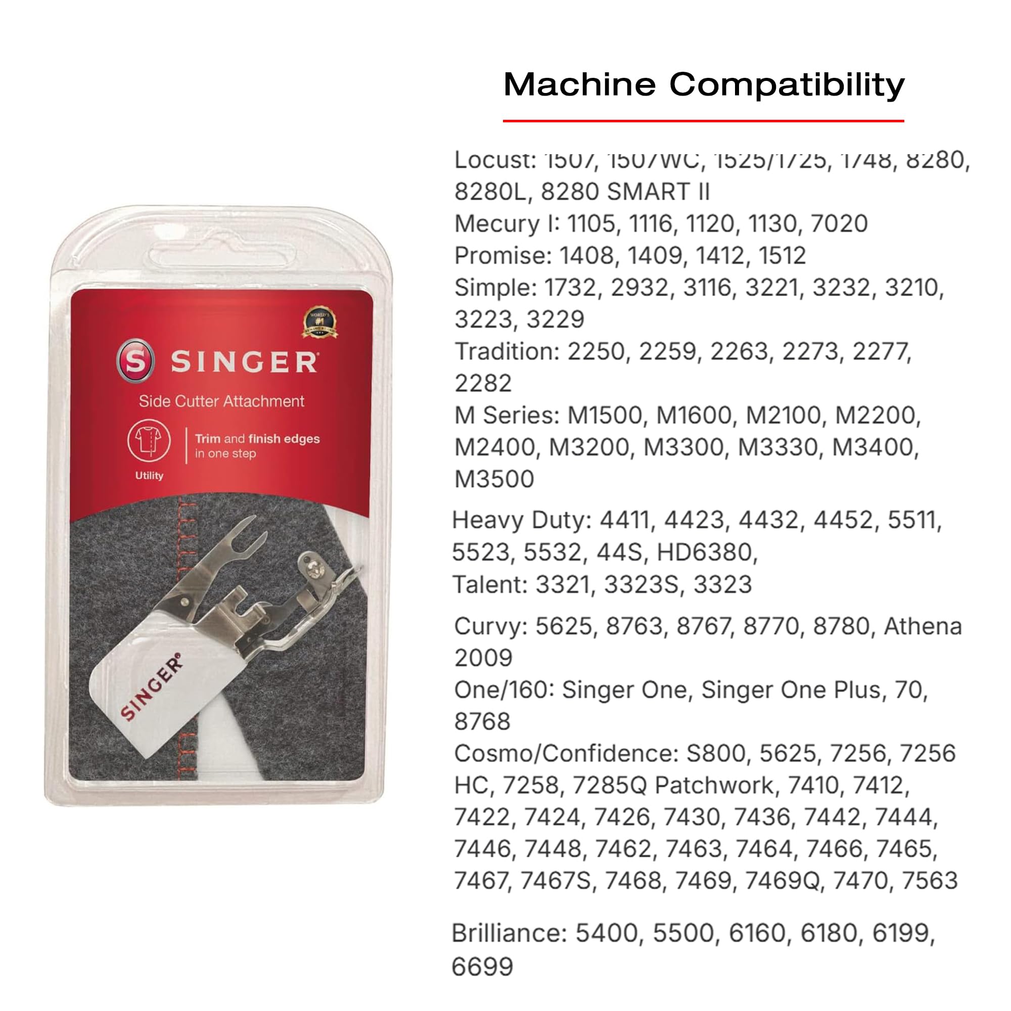 SINGER Side Cutter Attachment | Trim & Finish Fabric Edges Seamlessly | Ideal for Zigzag & Overedge Stitches | Compatible with Low-Shank Sewing Machines