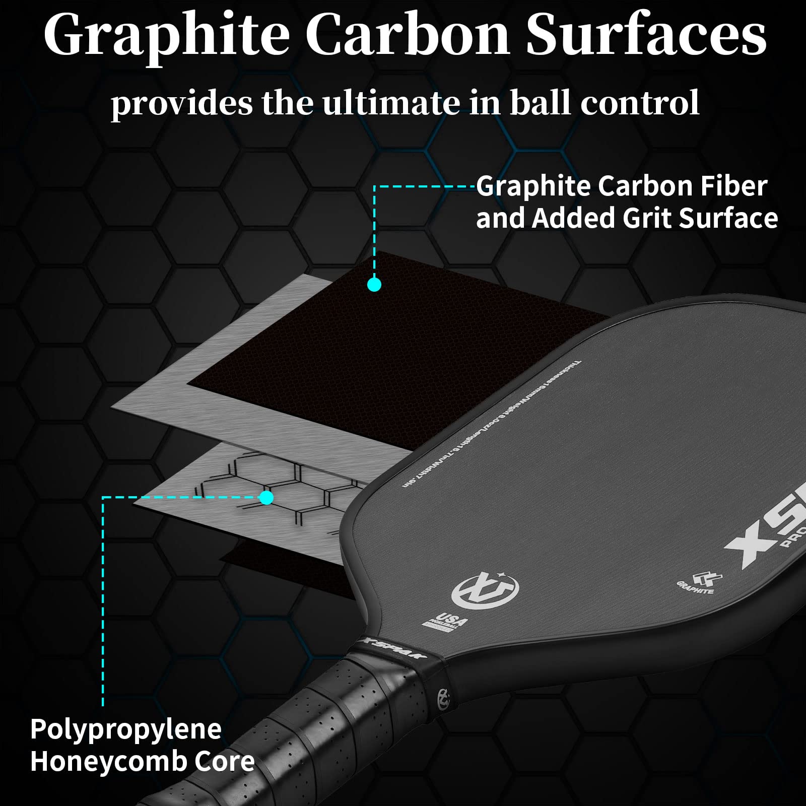 XS XSPAK Carbon Fiber Pickleball Paddle - Tournament Edition - World Champion Surface Technology Options Pickleball Racket - USAPA Polypropylene Honeycomb Paddle with Cushion Comfort Grip