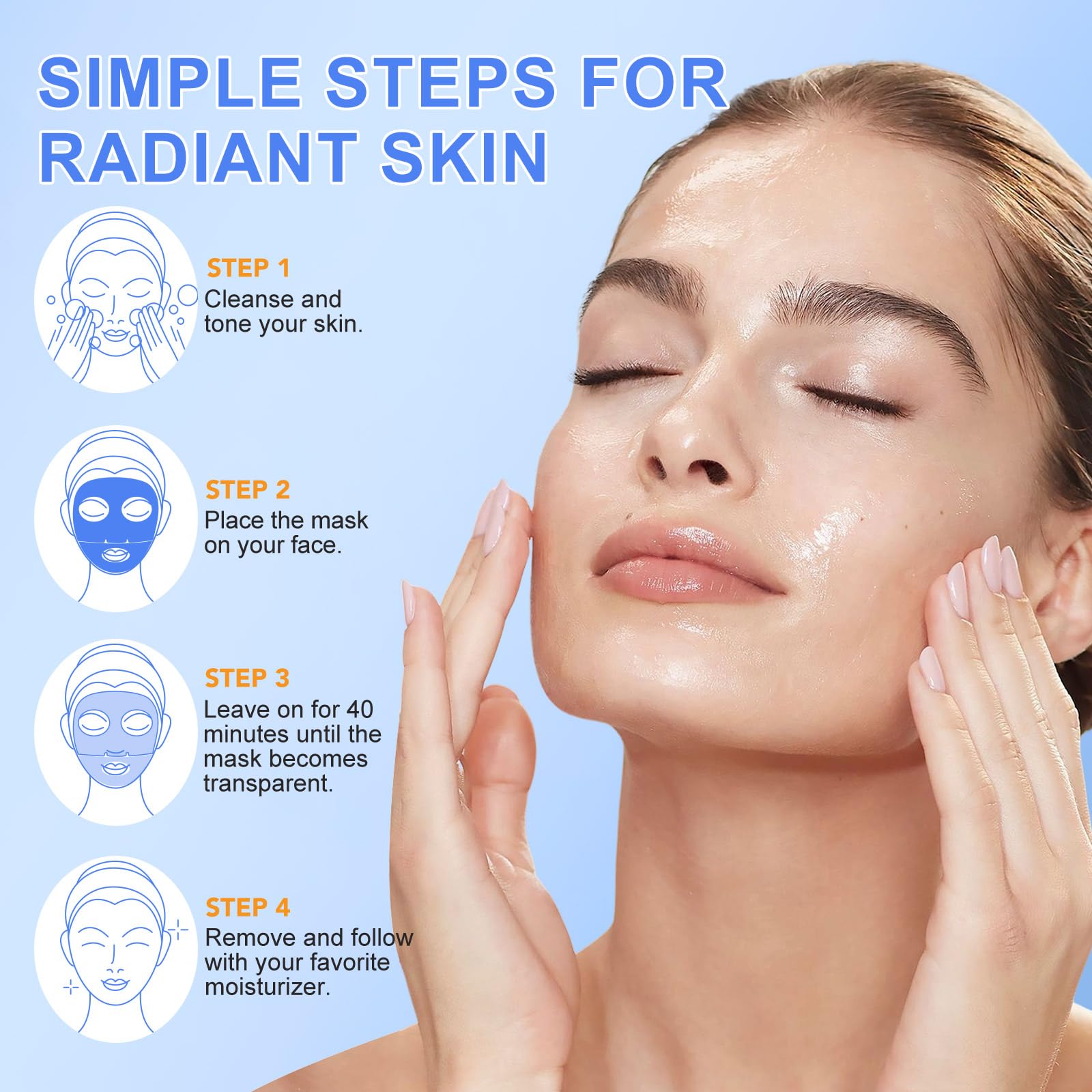 Ruduwu Collagen Face Mask,Firming Collagen Mask with Collagen Peptides for Anti-Aging, Facial Hydrogel Masks with low molecular weight collagen for elasticity and moisturizing