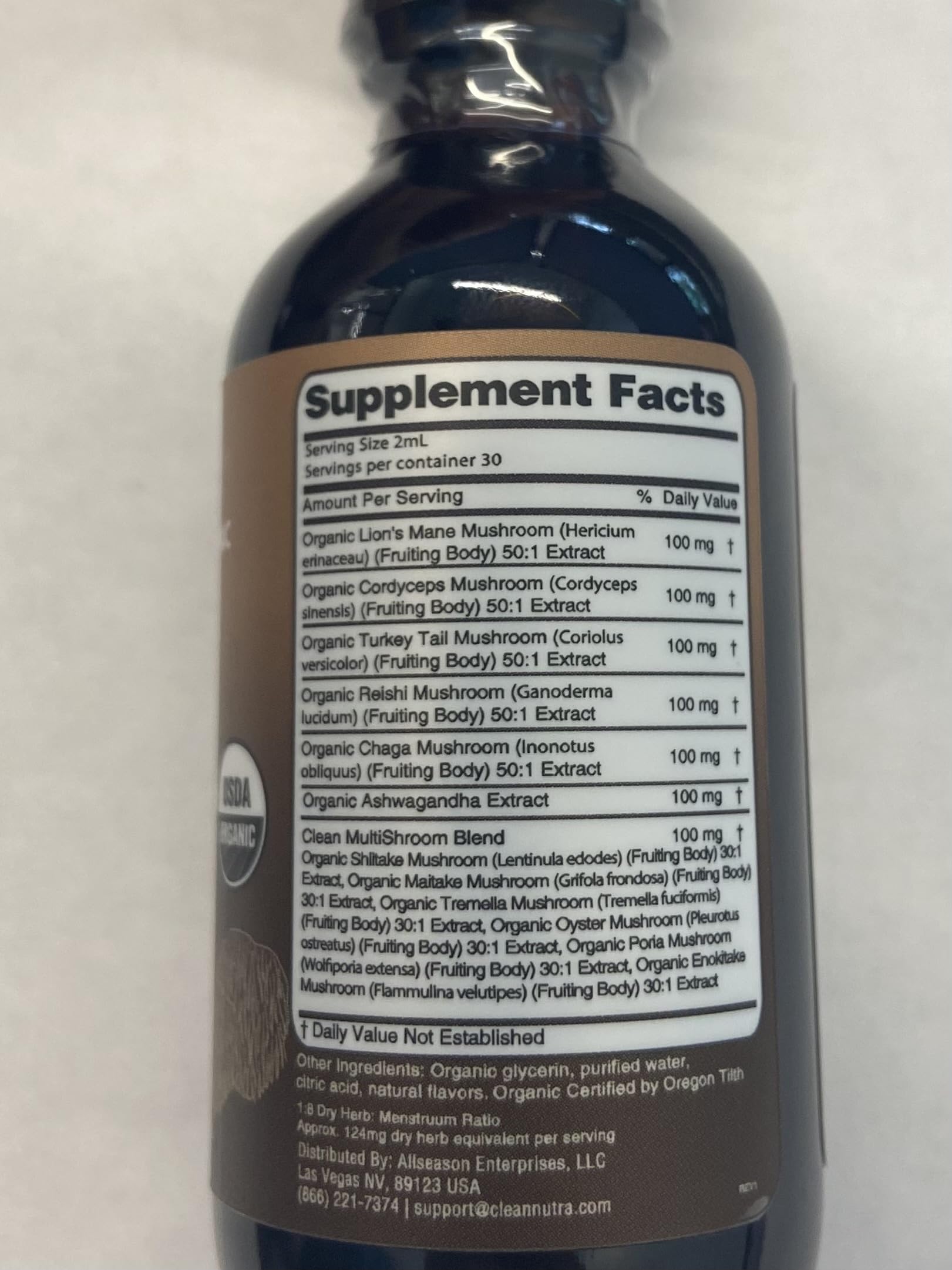Organic Lions Mane Mushroom Supplement Liquid Drops + Turkey Tail Cordyceps Reishi Chaga Shitake Maitake Tremella Oyster Mushrooms Poria and Enokitake Complex Blend by Clean Nutra
