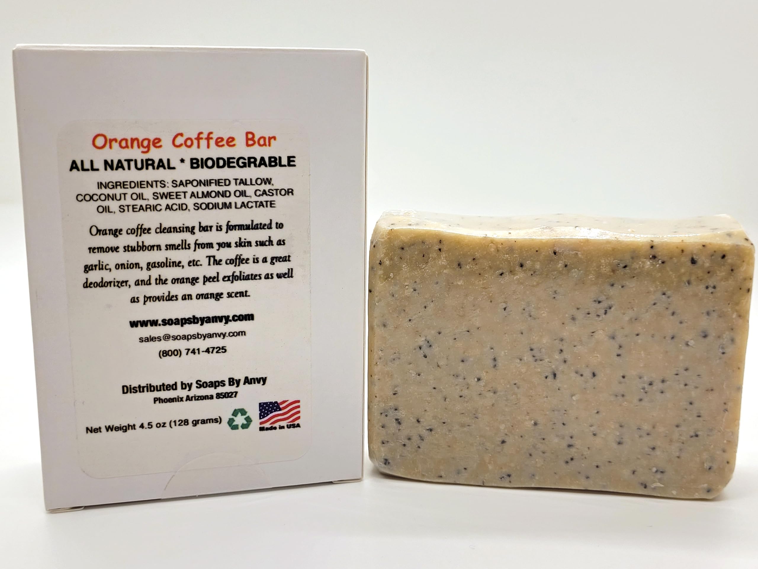 Orange Coffee Natural Organic Handmade Soap for Face and Body with Coconut Oil and Therapeutic Grade Essential Oils - Large Single Bar