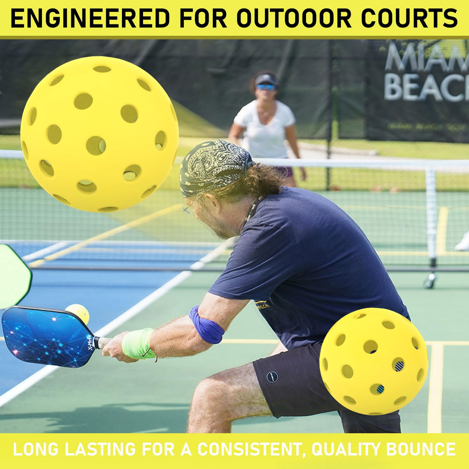 X-MYFIT Pickleball Balls Outdoor Pickleball 40 Holes Meet USAPA Specifications Drability and High Elasticity 4-Packs Pickle Ball with Portable Bucket for Beginner to Professional Player