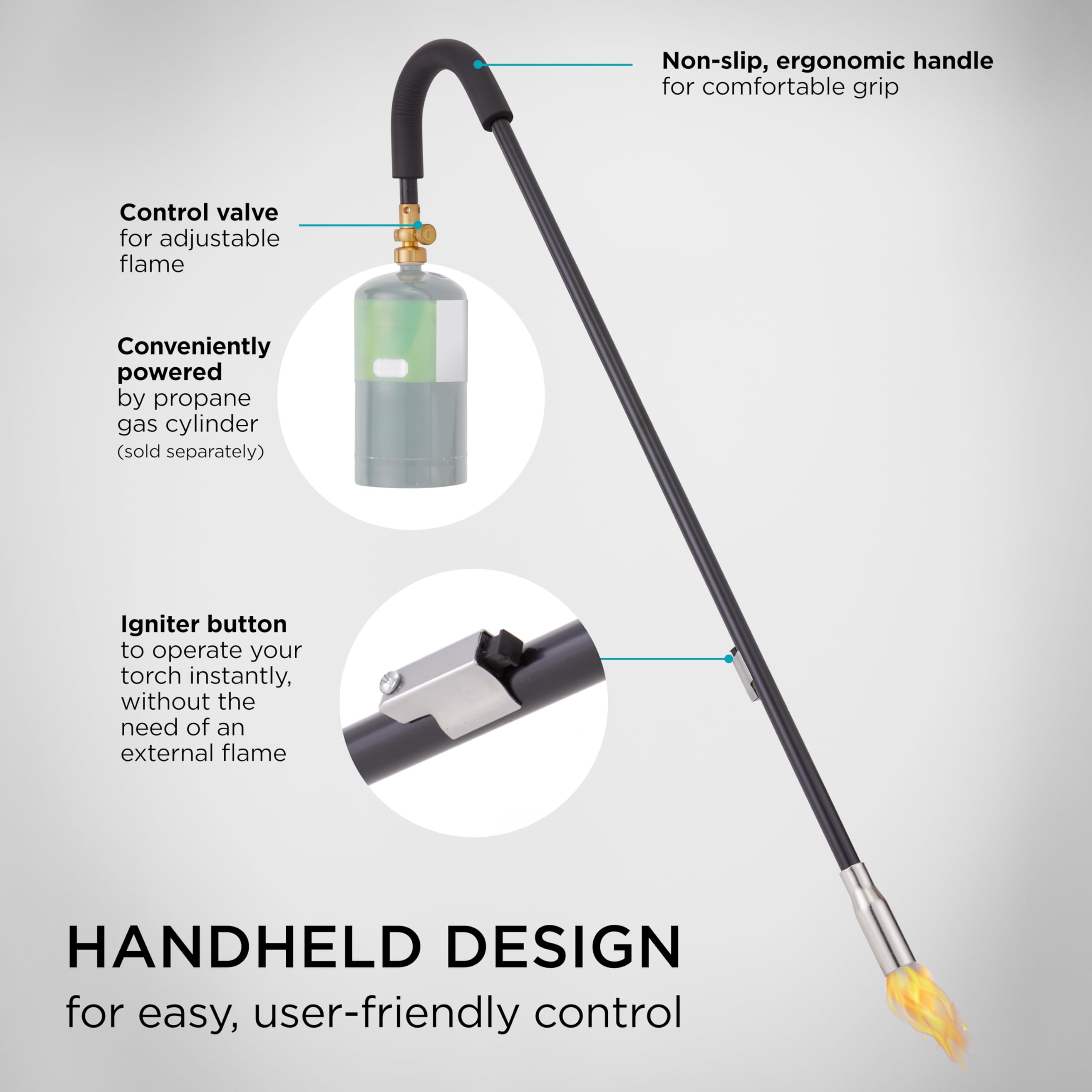 Ivation Mini Propane Torch with Self Igniter, Handheld Weed Burner Tool with Built-In Lighter for Lawn, Yard, Driveway, Ice & Charcoal, 24,000 BTU