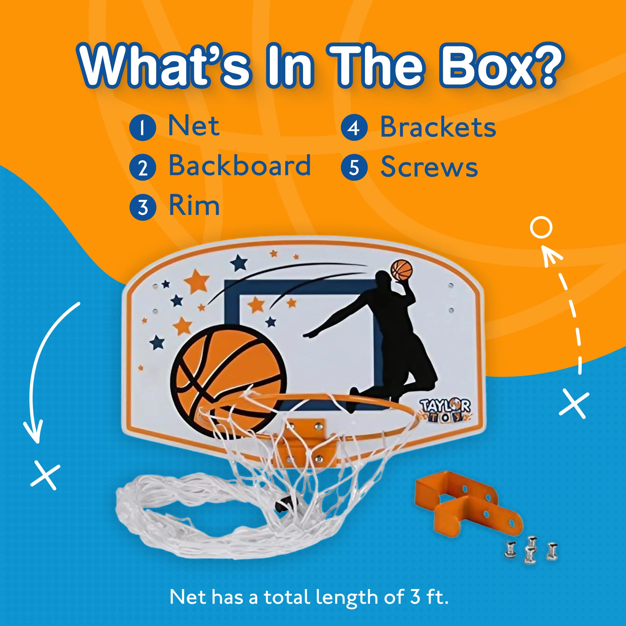 Taylor Toy Basketball Hamper, Sports Inspired Hamper, Over the Door Basketball Laundry Hamper, Kids Hanging Laundry Basket, Sports Hampers for Bedroom Decor
