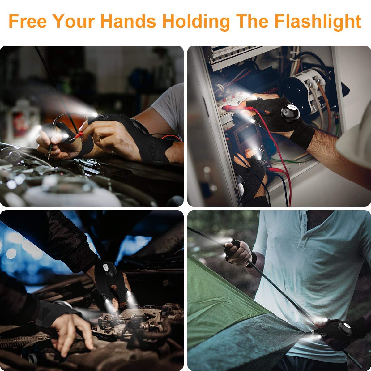 LED Flashlight Gloves, Finger Lights, Gifts for Men Dad Him Boyfriend Birthday Father's Day, Cool Gadgets Stuff Hands-Free Lights Gloves for Repairing Fishing Camping