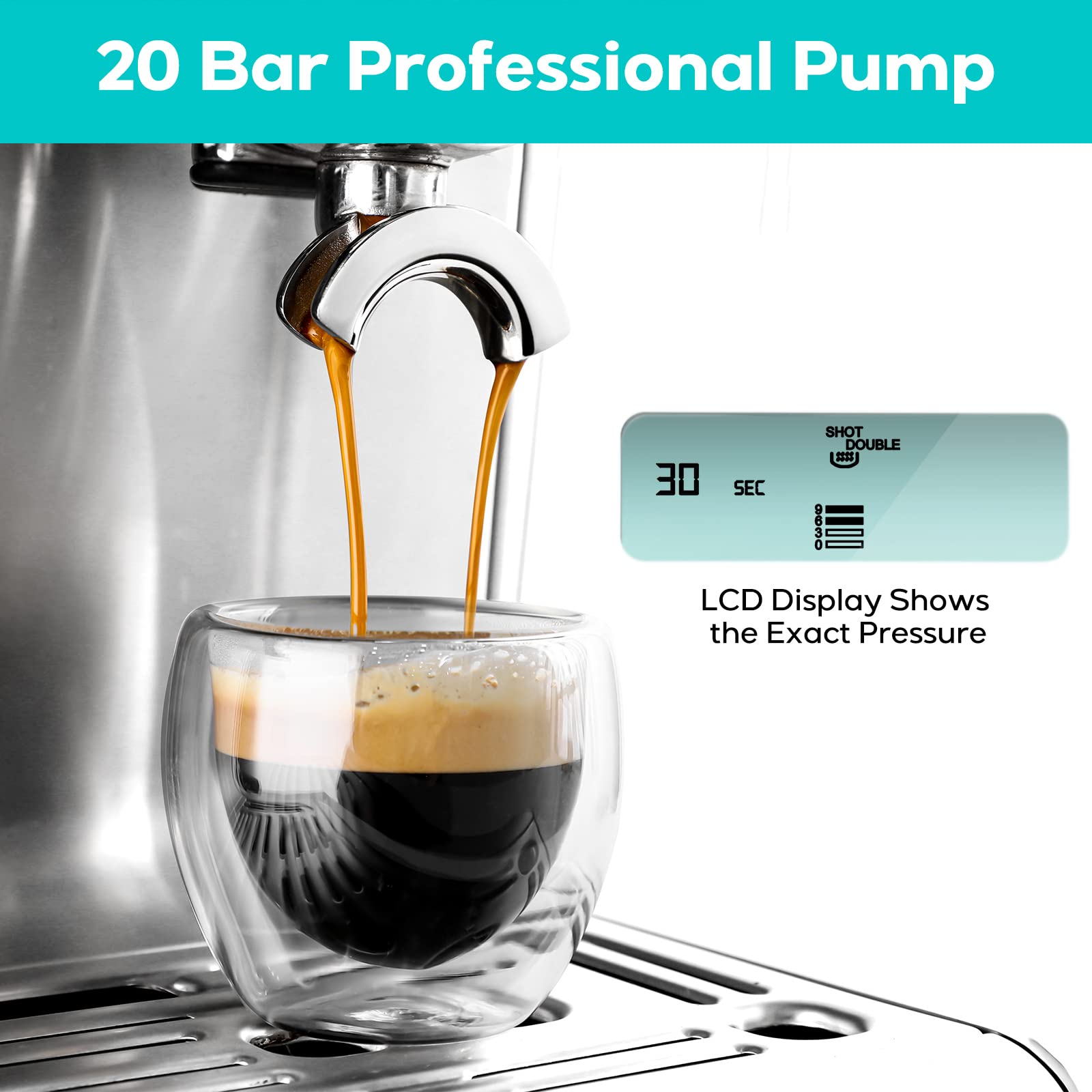 CASABREWS Espresso Machine with Grinder, Barista Espresso Maker with Milk Frother Steam Wand, Professional Cappuccino Latte Machine with LCD Display, Gifts for Dad, Mom and Coffee Enthusiast