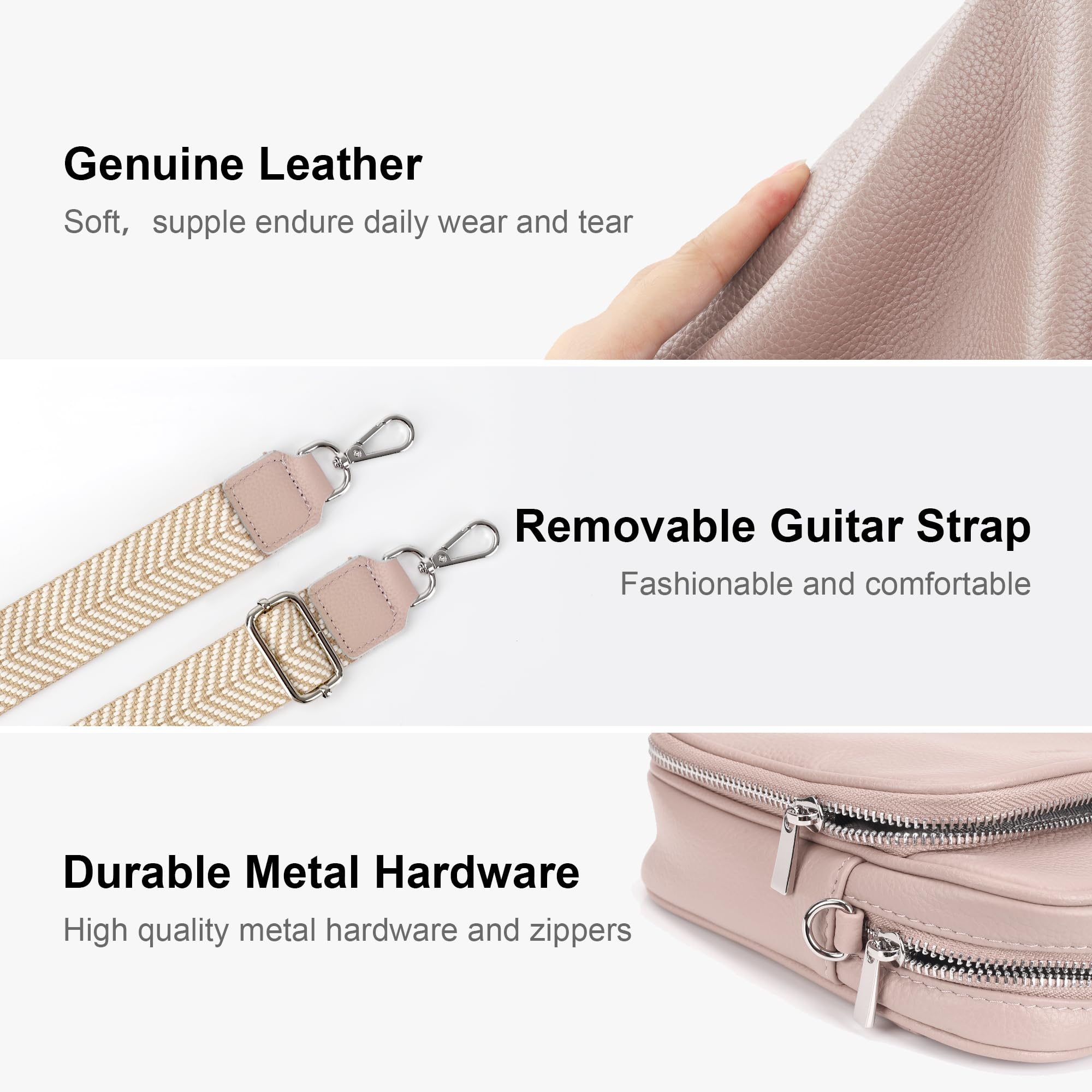 befen Genuine Leather Small Crossbody Purses for Women, Trendy Cell Phone Travel Purse Shoulder Cross Body Bags with Wide Straps, Nude Pink