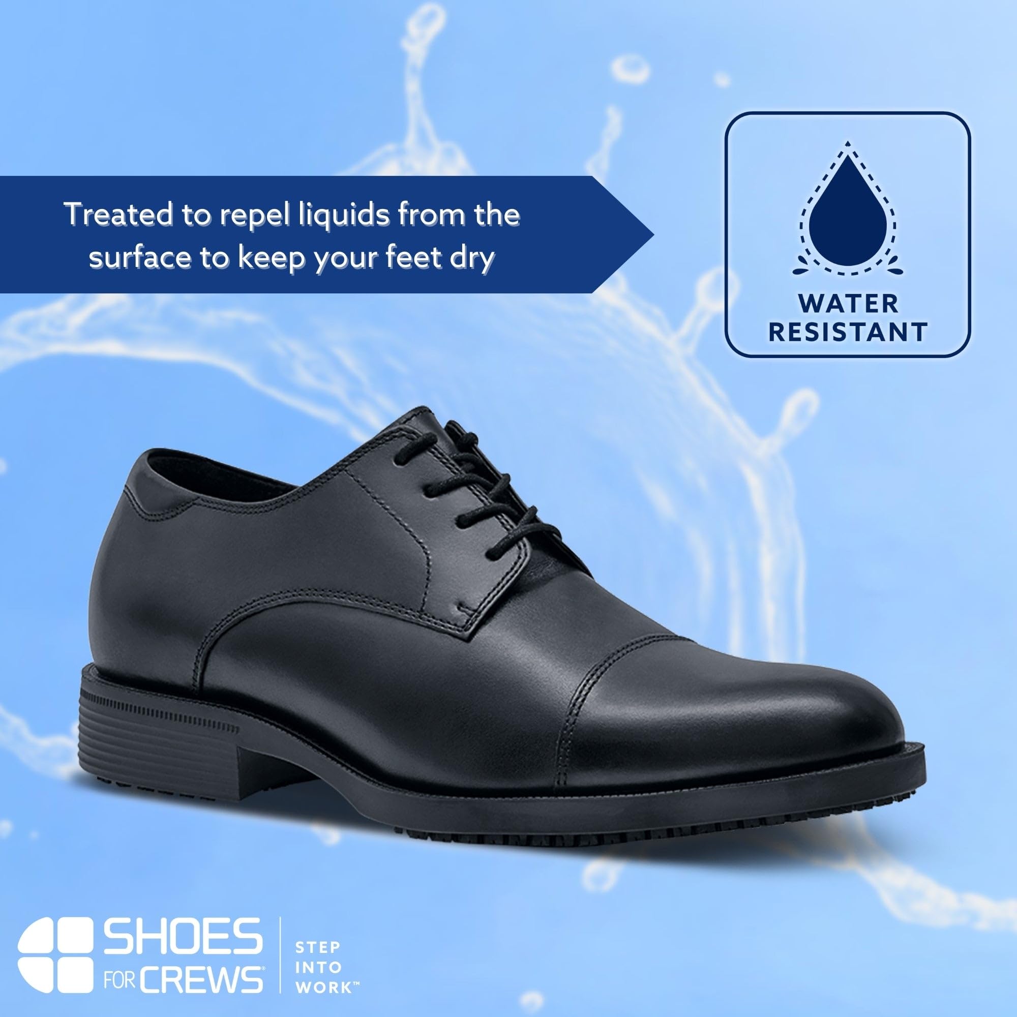 Shoes for Crews Senator, Men's Soft Toe Uniform Dress and Work Shoes, Slip Resistant, Water Resistant, Black, Size 8 Wide