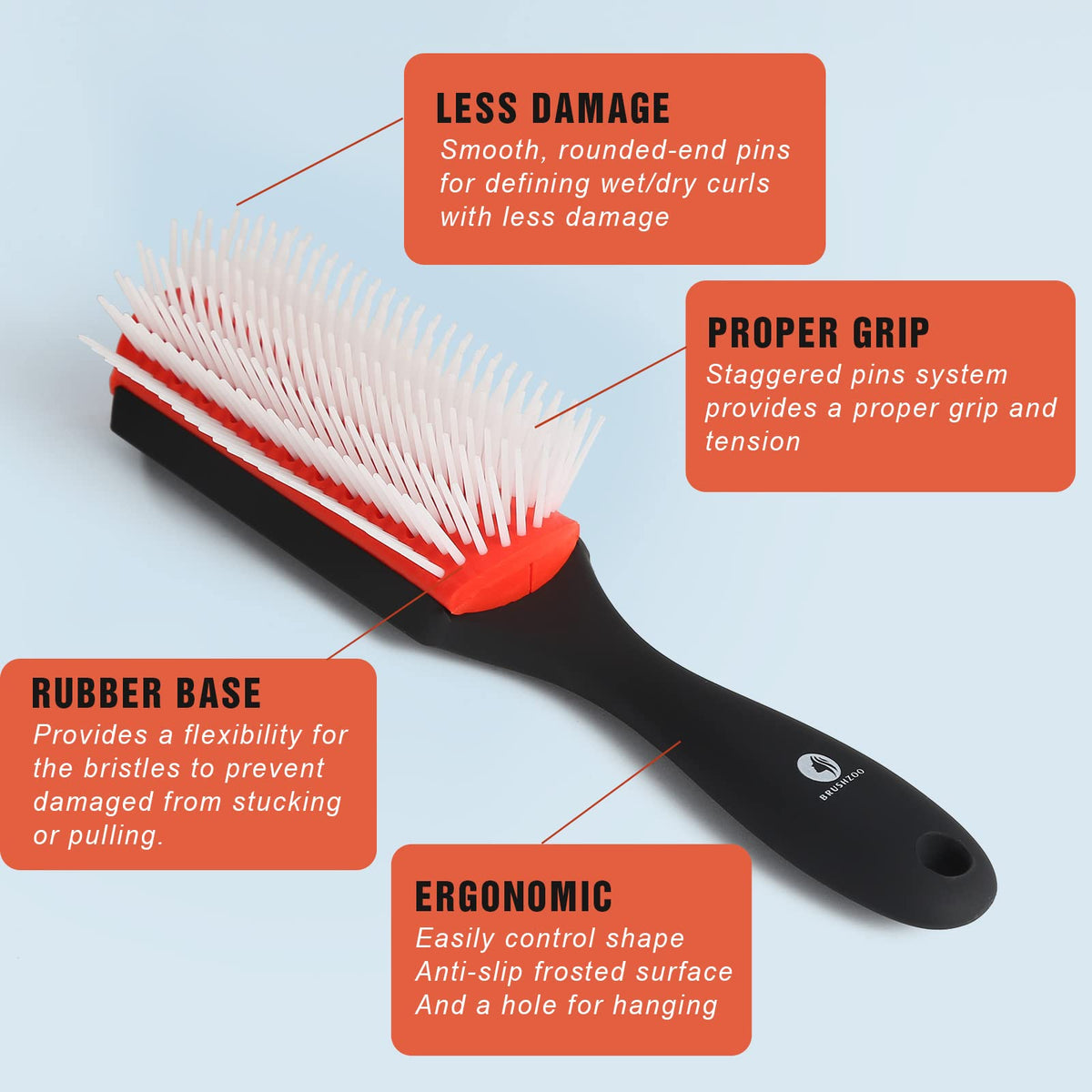O BRUSHZOO Hair Brush Set, Detangler Brush for Natural 3/4abc Curly Hair, Hair Brushes for Women Men Kids with Detangling Brush Hair Spray Bottle 9 Row Brush Wide Tooth comb