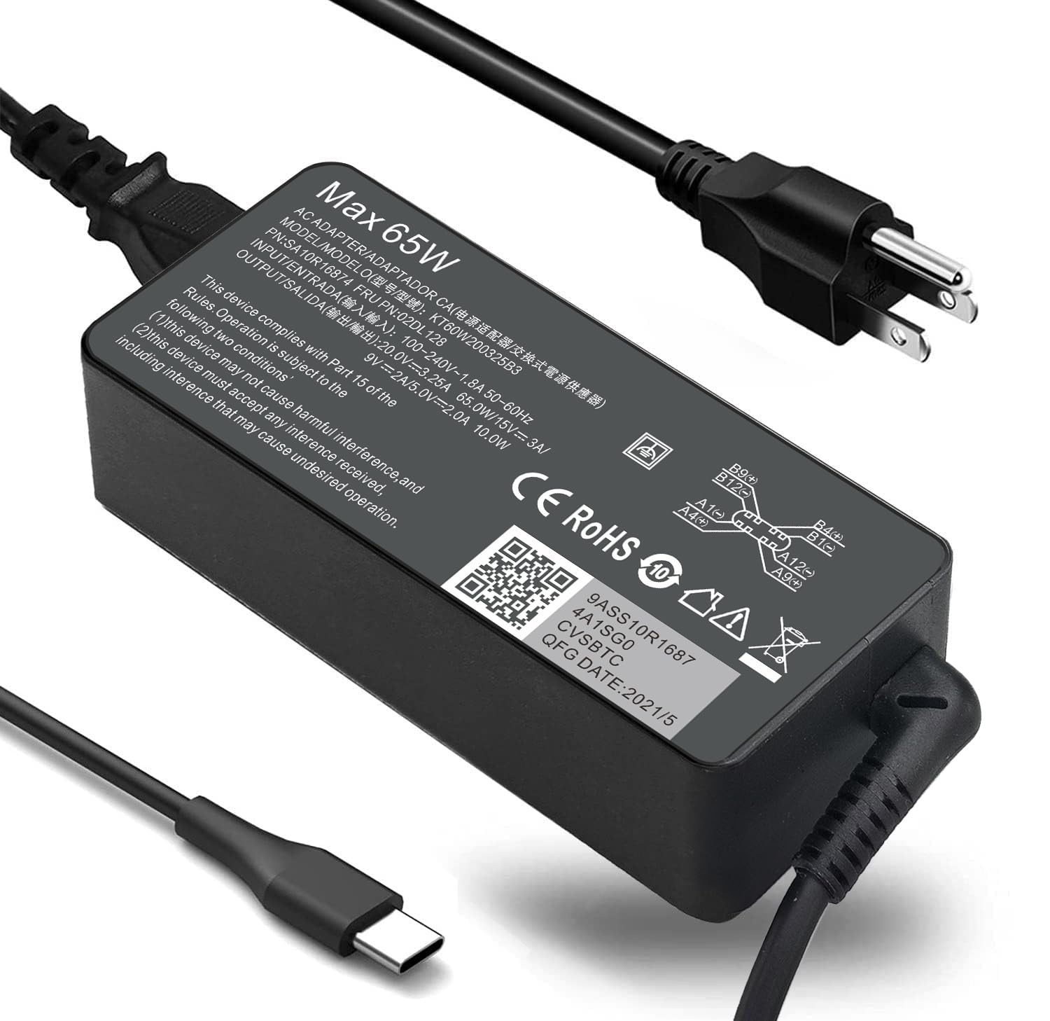 Fepprry 65W USB C Laptop Charger Compatible with Lenovo Thinkpad/Yoga/Chromebook, ADLX65YDC2A USB Type C Laptop Charger