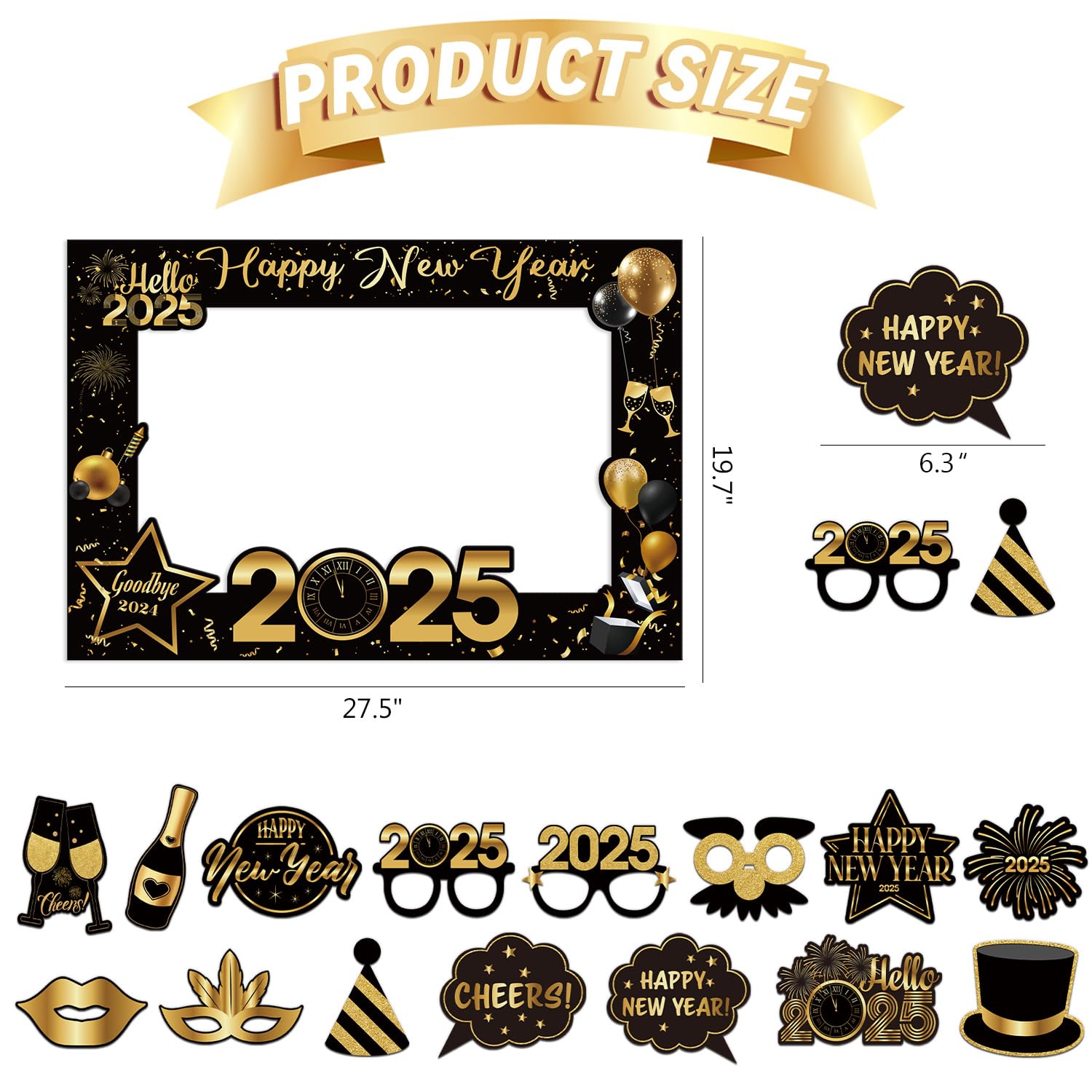 New Years Eve Party Supplies 2025 New Years Eve Photo Booth Props Set, 15Pcs Happy New Years Photo Booth Props, Happy New Years Photo Booth Frame for New Years Decorations New Years Eve Party Supplies