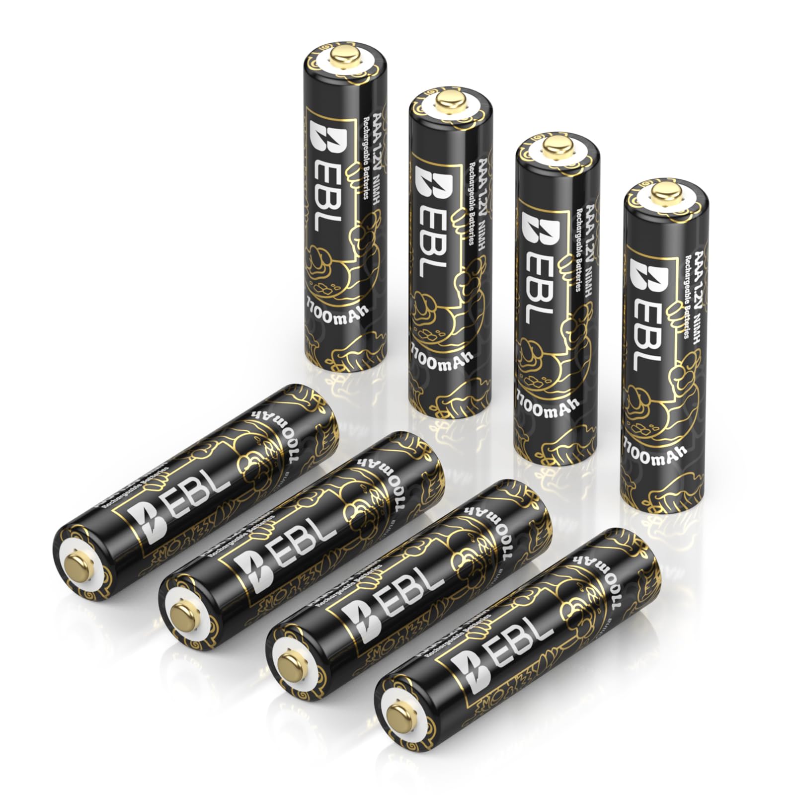 EBL Rechargeable AAA Batteries 1100mAh Ni-MH AAA Rechargeable Battery 8 Counts(Golden Top New Year-Loong Series)