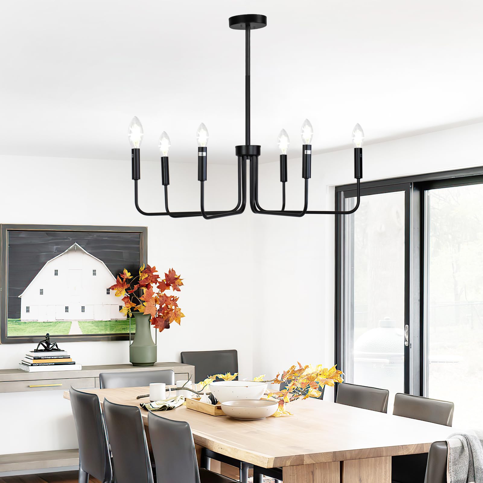 RBACTYES Farmhouse Chandelier, 6-Light Black Modern Chandelier for Dining Room, Matte Black Chandelier Light Fixture for Bedroom, Kitchen, Living Room, Entryway, Foyer, Hall (Bulbs Not Included)