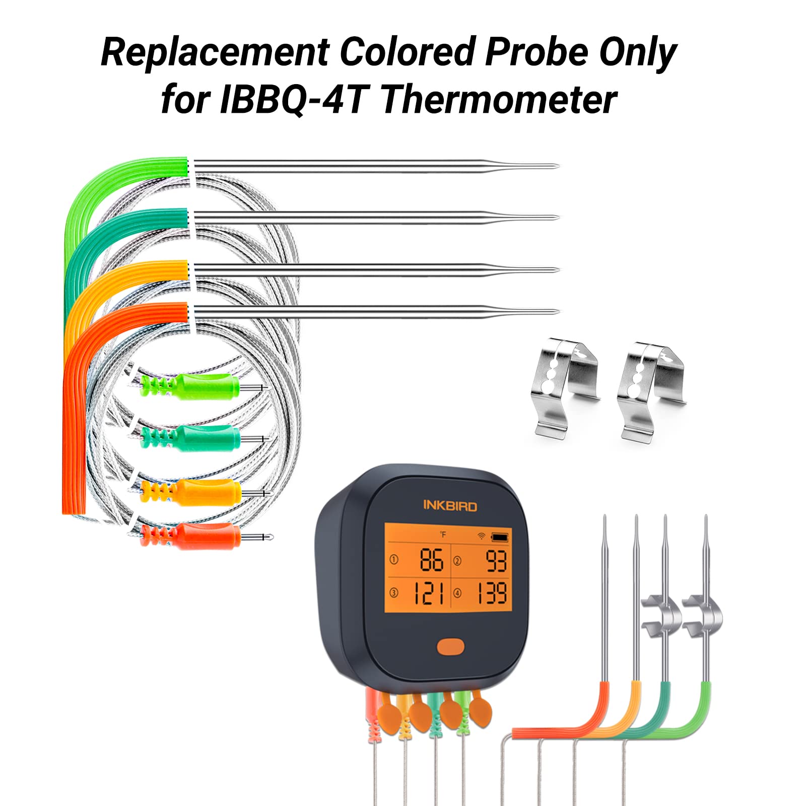 Inkbird WiFi Meat Thermometer IBBQ-4T Replacement Colored Probe 4-Pack Kit only Compatible with Meat Thermometer IBBQ-4T (Only for IBBQ-4T thermometers)