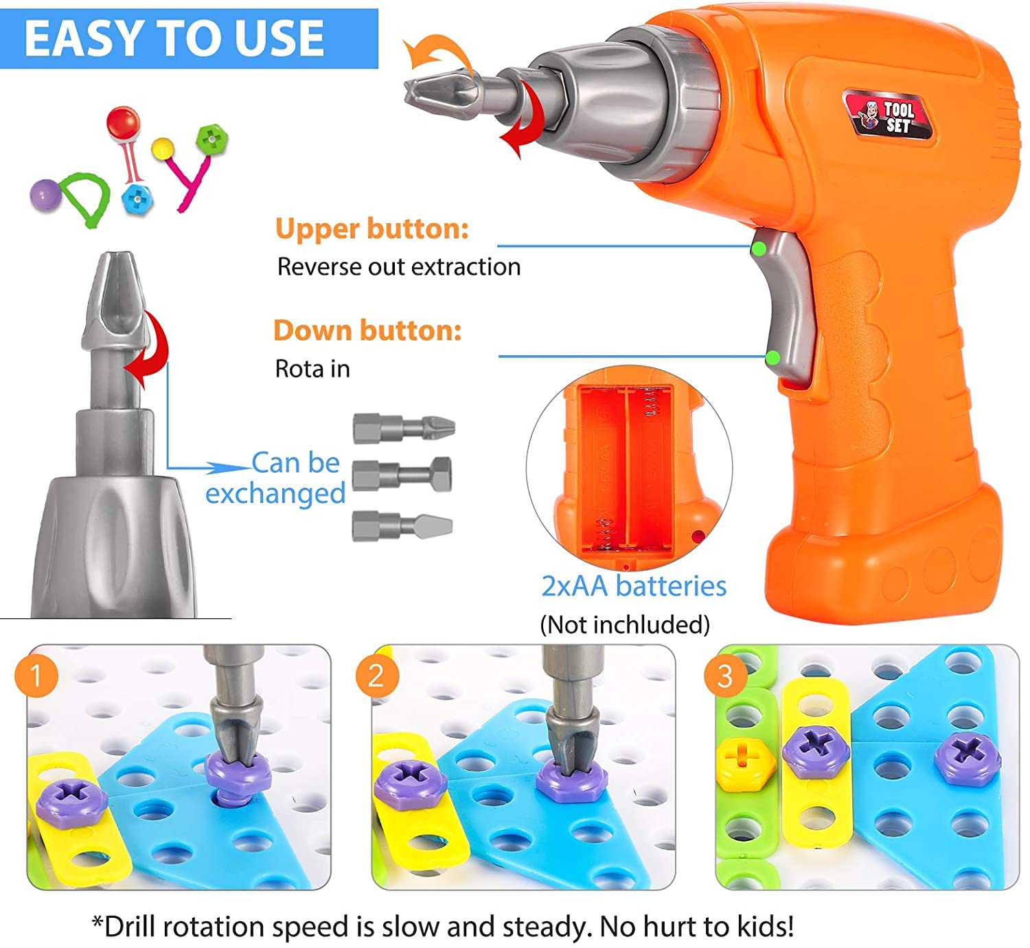 Parhlen Educational Toys Building Blocks, 244 Pieces Electric Screwdriver DIY Building Toys for Boys and Girls, Educational Construction Building kit for Kids Ages 4 5 6 7 8 9 10 Year Old