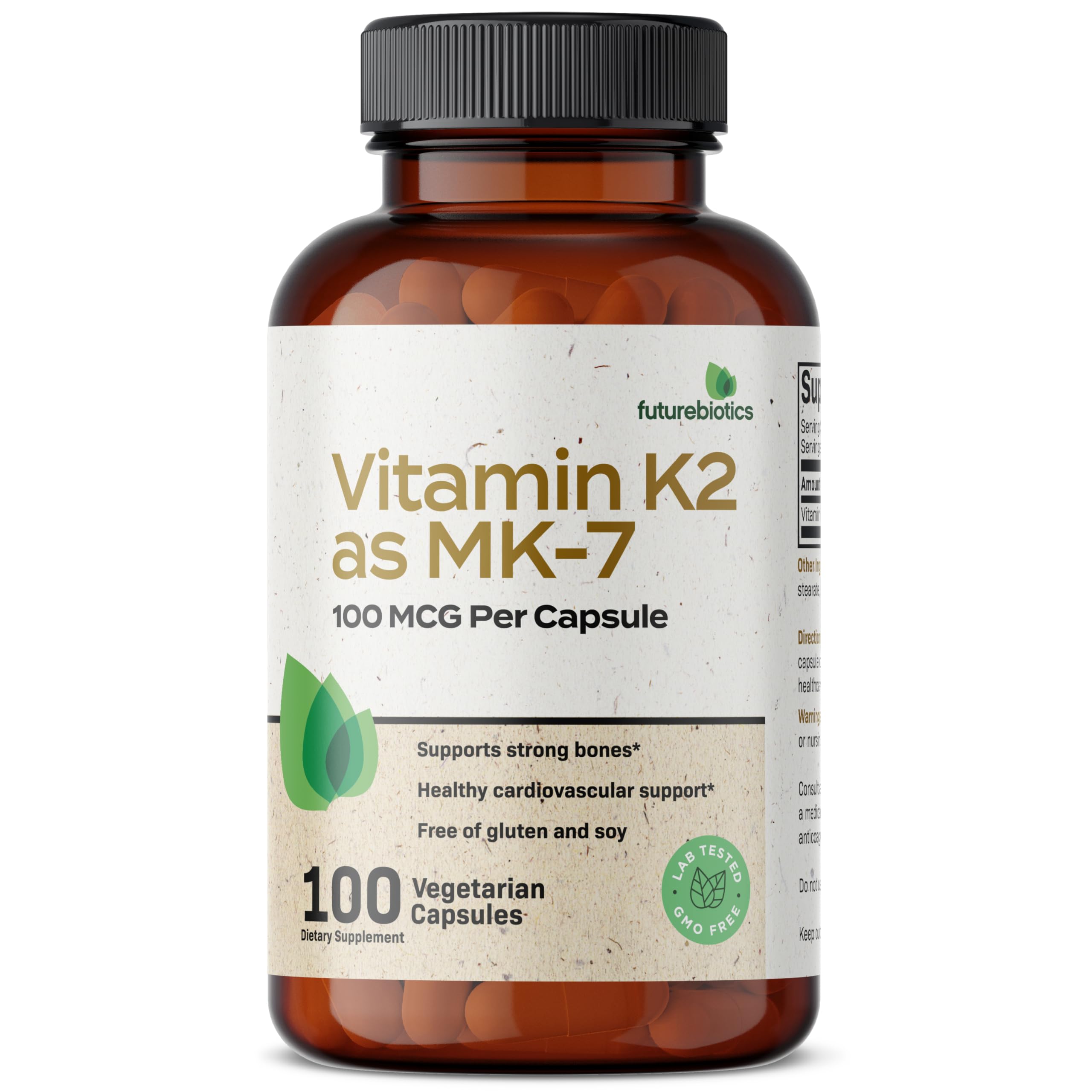 Futurebiotics Vitamin K2 as MK-7 100 mcg, Supports Strong Bones - Non-GMO, 100 Vegetarian Capsules