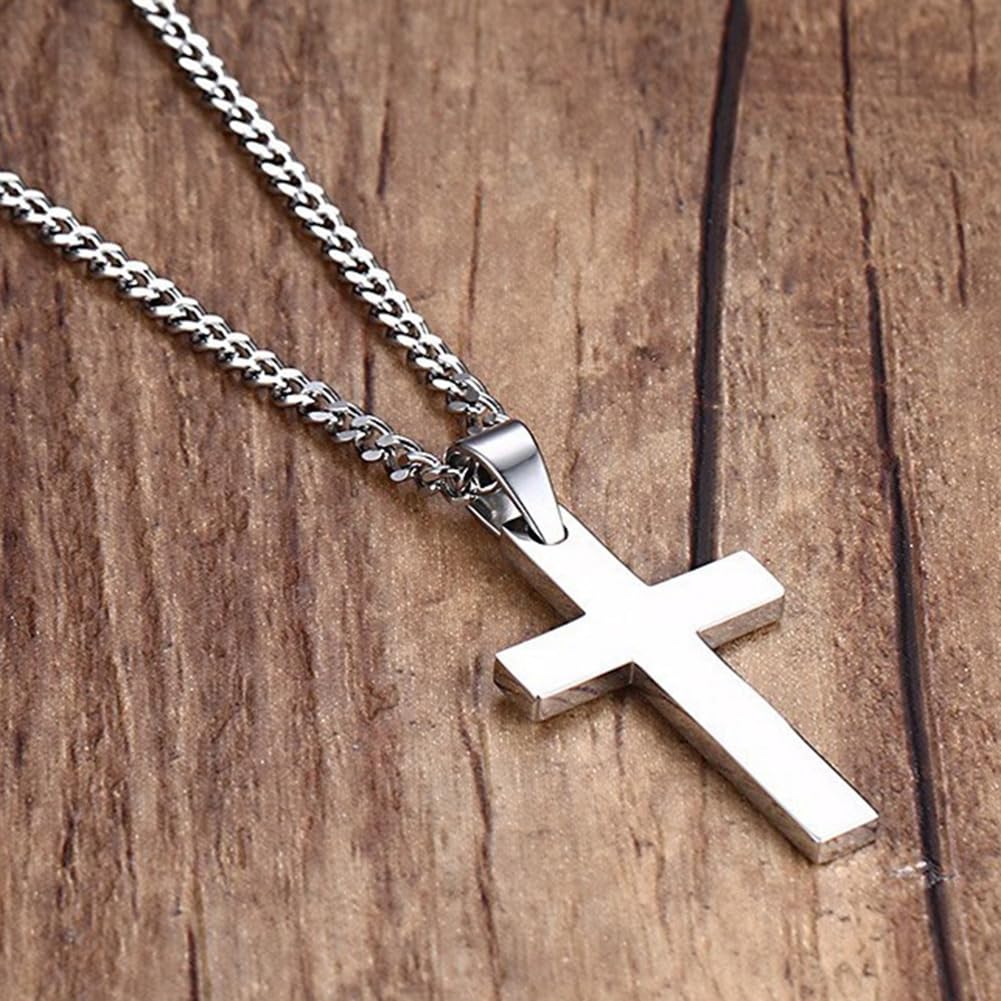 clinmday Fashion Simple Cross Pendant Alloy Necklace Chain Jewelry - Gift Birthday Gift for husband Father Him Black