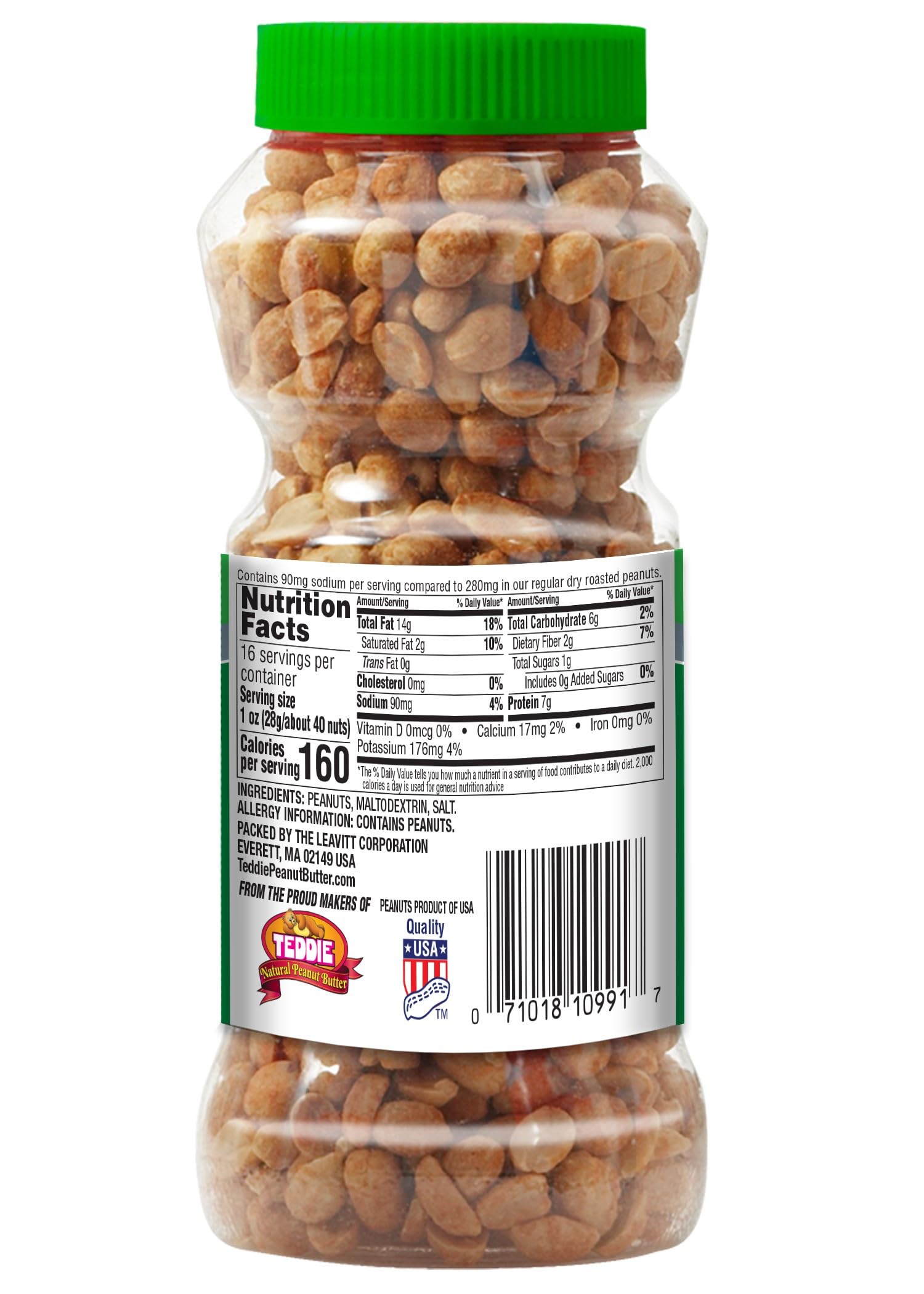 Teddie Premium All Natural Dry Roasted Peanuts (Lightly Salted, 16 Ounce (Pack of 1))
