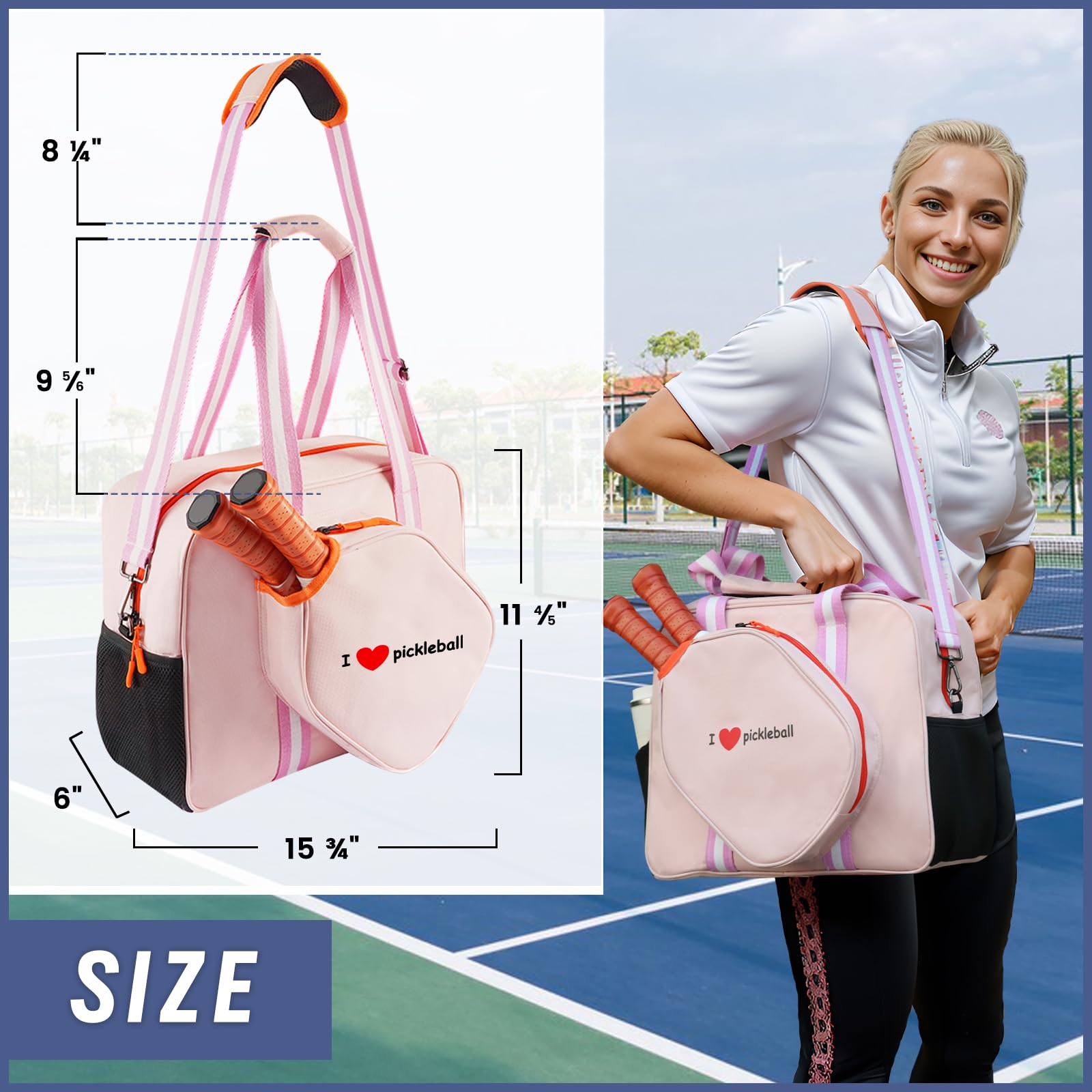 suyousu Pickleball Bag for Women Men, pickleball tote bag with Fence Hook,crossbody pickle ball bags unisex with Water Bottle Holder, paddle sling bag for 4, pickleball bags for ladies