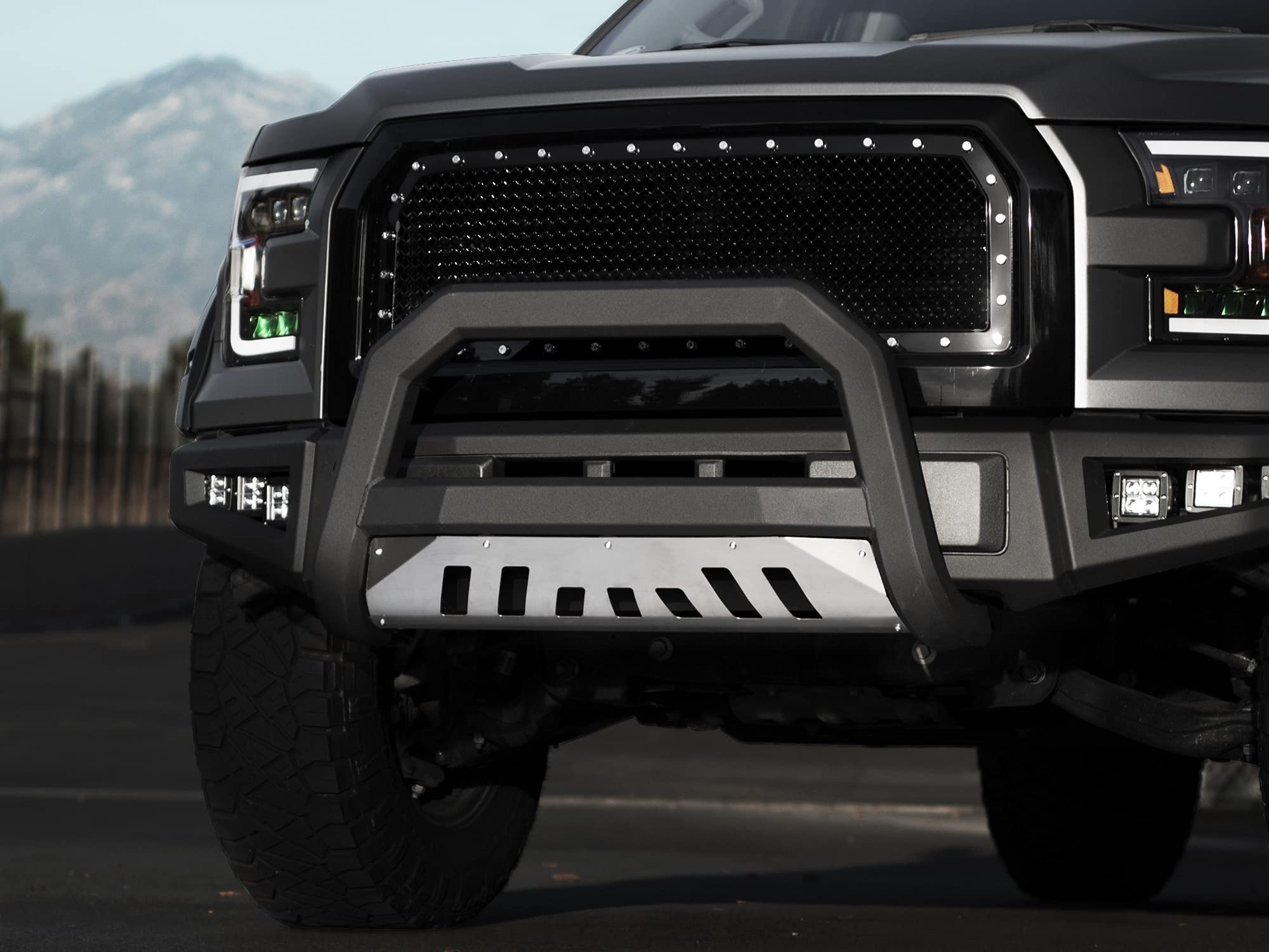 Armordillo 7174061 AR Series Bull Bar Bumper Guard - Matte Black with Aluminum Skid Plate Fits 2005-2007 Ford F250 F-250/F350 F-350 Super Duty