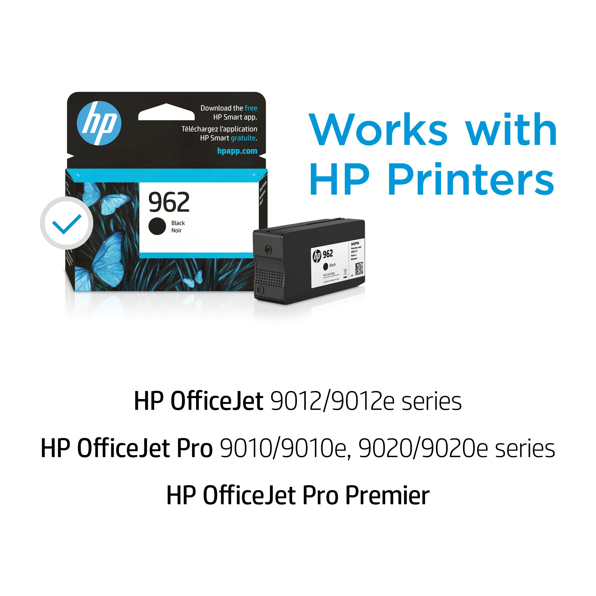 HP 962 Black Ink Cartridge | Works with HP OfficeJet 9010 Series, HP OfficeJet Pro 9010, 9020 Series | Eligible for Instant Ink | 3HZ99AN