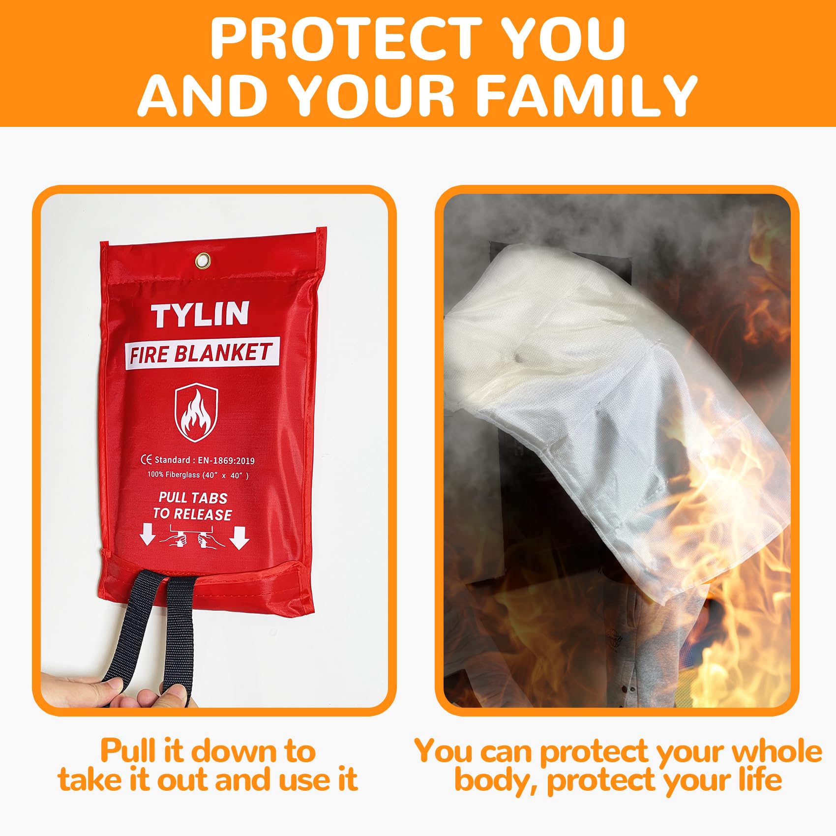 TYLIN Fire Blanket – Emergency Fire Blanket for Home & Kitchen, High Heat Resistant Fire Suppression Blankets for Home Safety, Kitchen, and Camping (4)