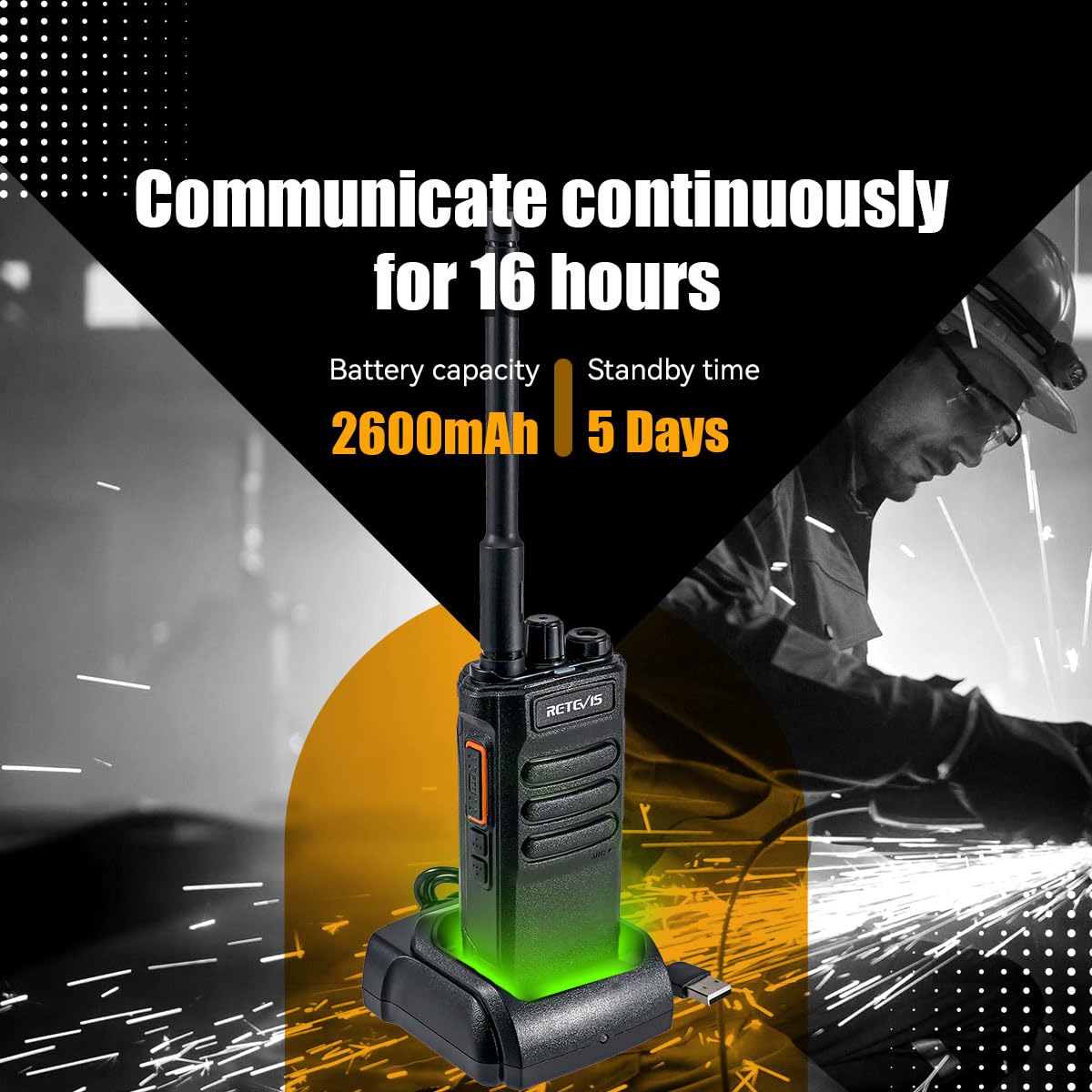 Retevis RT86 Long Range Walkie Talkies for Adult, High Power 2 Way Radios, Heavy Duty Two Way Radios, Shatterproof Display, 2600mAh, for Commercial Construction(6 Pack)