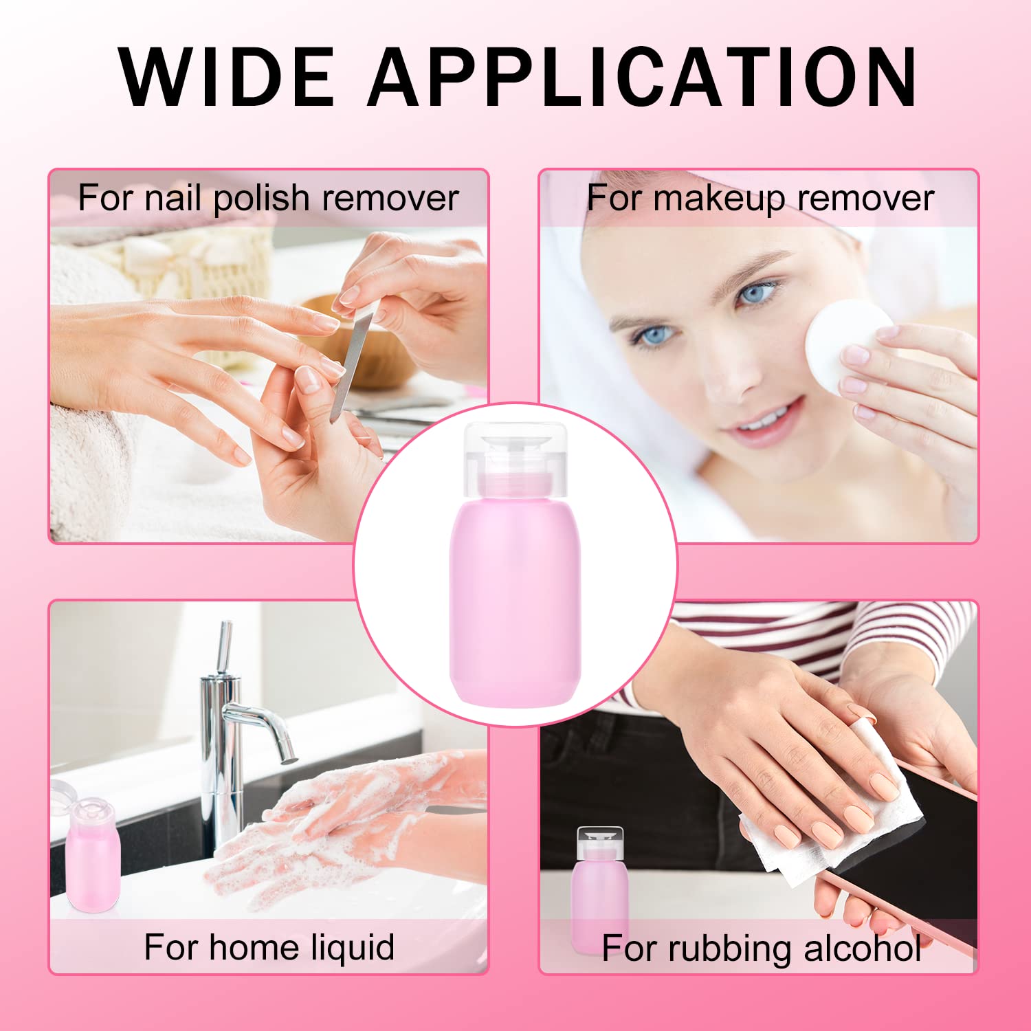 NXJ INFILILA Acetone Pump Dispenser, Push Down Pump Dispenser 2 Pack Nail Polish Remover Pump Empty Pump Bottle Dispenser for Alcohol, Nail Polish & Makeup Remover, Toner, etc 200ml (6.8oz)