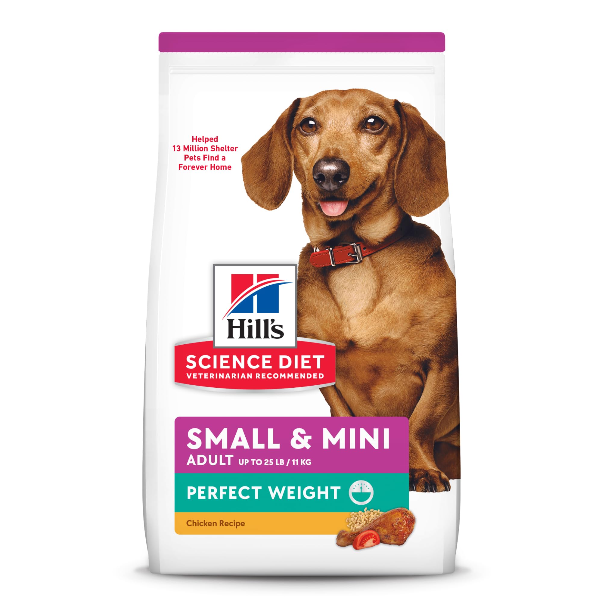 Hill's Science Diet Perfect Weight, Adult 1-6, Small & Mini Breeds Weight Management Support, Dry Dog Food, Chicken Recipe, 4 lb Bag