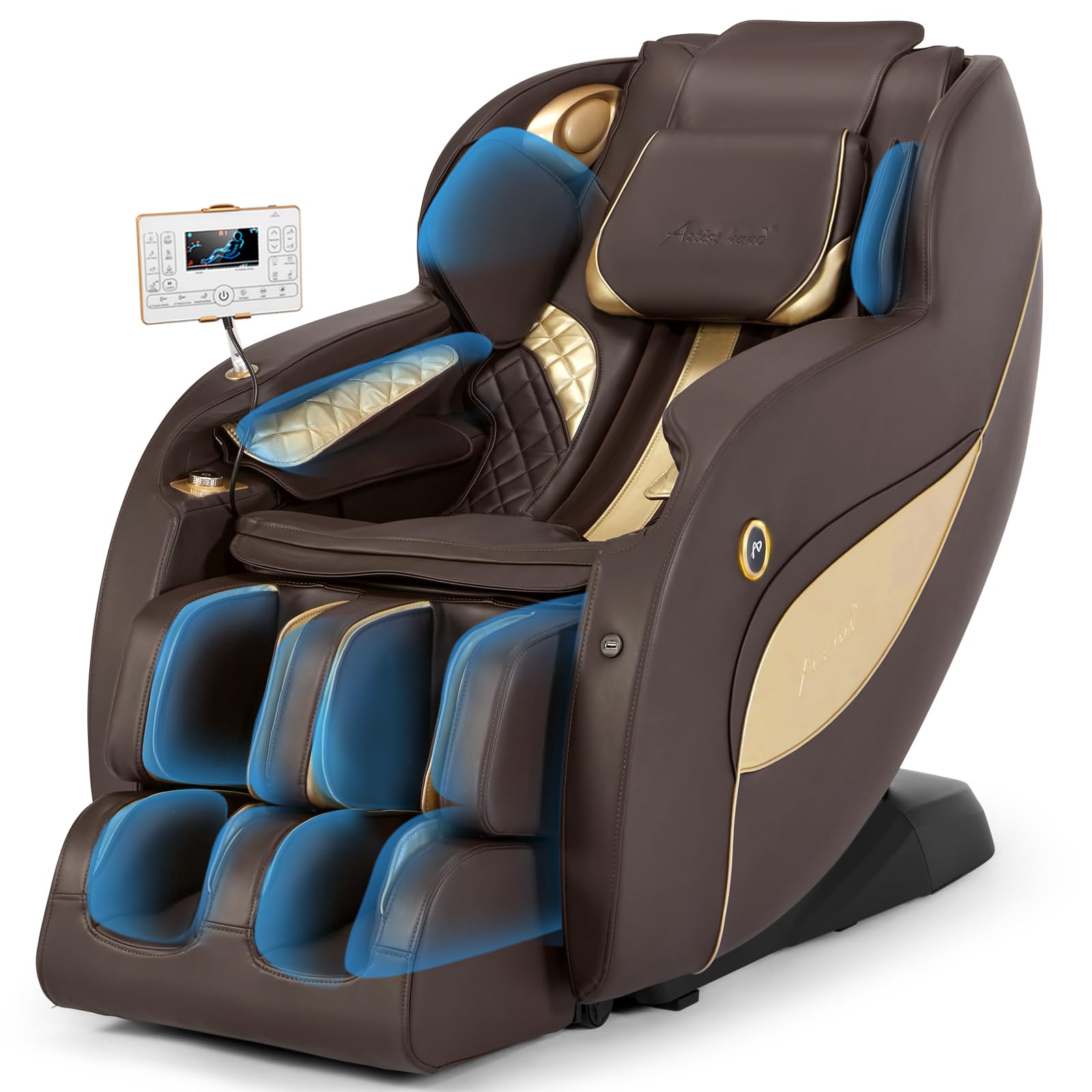 Artist hand Massage Chair Full Body, SL Track Zero Gravity Massage Chair Recliner with 12 Modes, Bluetooth, Body Scan, Foot Roller & Airbags Massage, AI Voice Control (Brown)