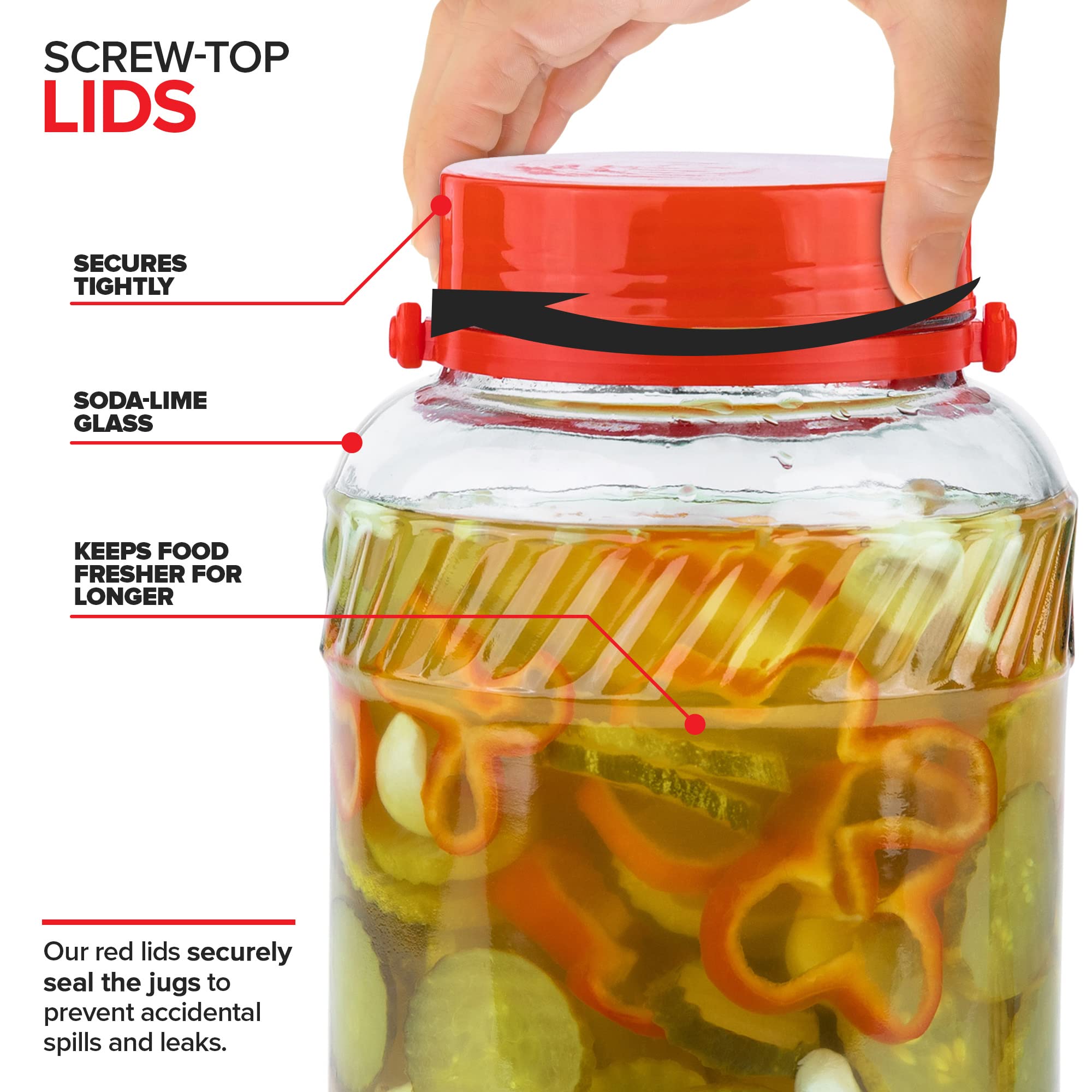 1 Gallon Glass Jar With Lid (2 Pack) 128 oz Large Mason Jars Wide Mouth for Sun Tea, Big Kombucha Jugs for Fermentation, Kimchi Container, Cabbage, Tomatoes, Pickles, Hot Peppers, Duck Eggs