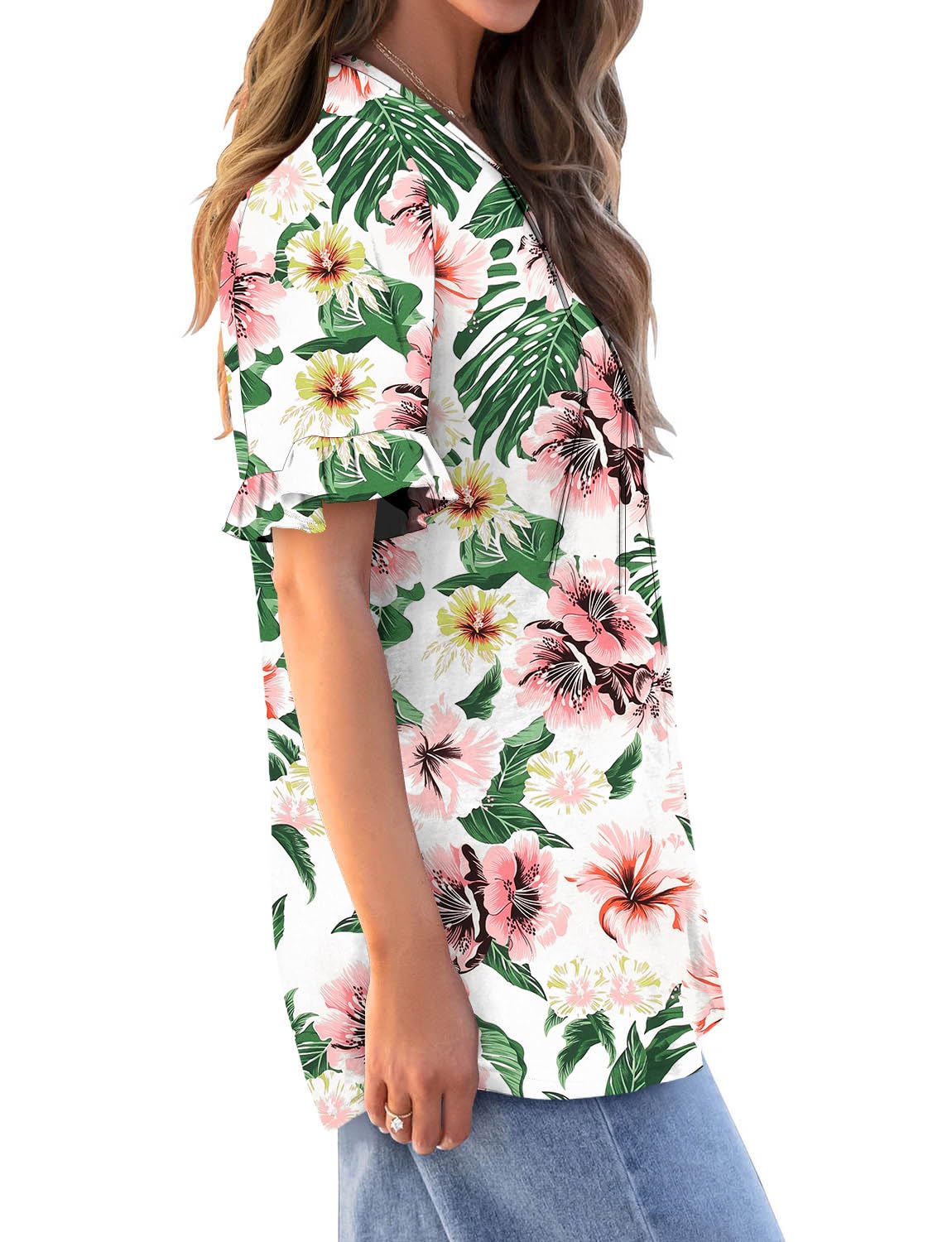 BETTE BOUTIK womens summer tunic tops to wear with leggings boho ladies tops womens feminine tops and blouses WhitGreenPowder Large