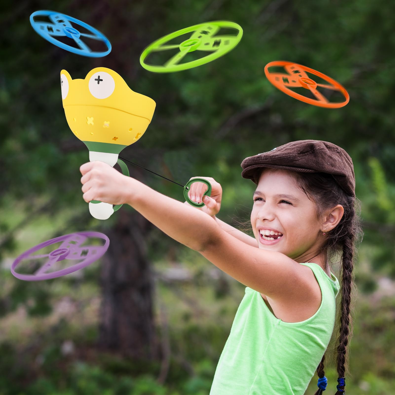 Outdoor Toys for Kids Ages 4-8, Flying Disc Launcher Toys Manual Capture Catching Outdoor Games for 3 4 5 6 7 8 Years Old Boys Girls,Fun Outside Toys for Toddlers 3-5 Christmas Easter Birthday Gifts