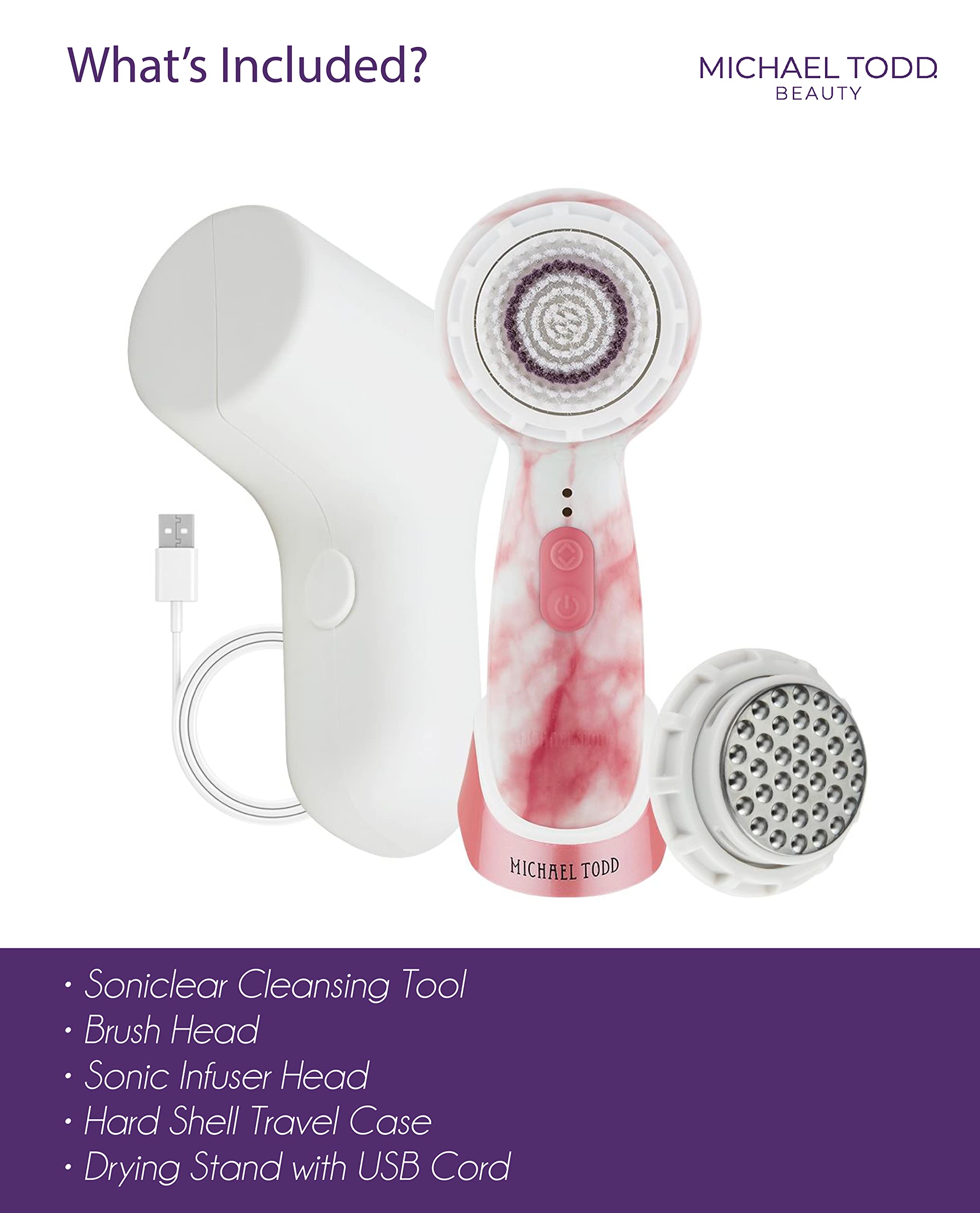 Michael Todd Beauty Soniclear Allure 2024 Best of Beauty Winner Facial Cleansing + Exfoliation Brush System with 3 speeds, Serum Infusion Head + Travel Case