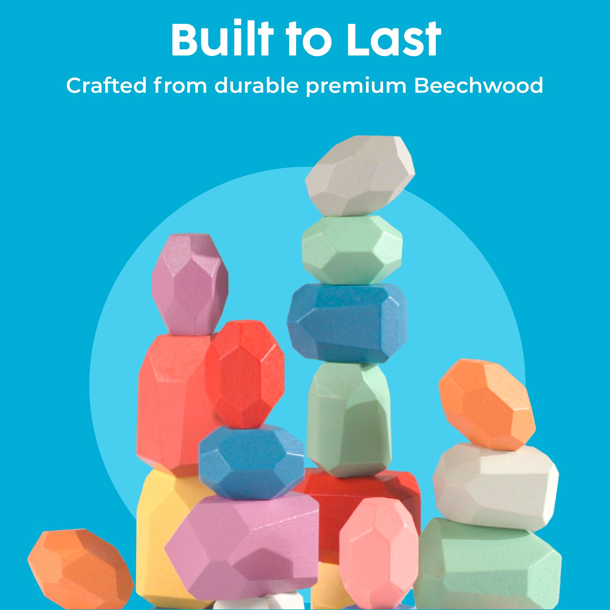 BUNMO 40pcs Wooden Stacking Toys - Montessori Educational Blocks for Toddlers, Non-Toxic, Safe, and Durable for Kids’ Creative Play and Learning