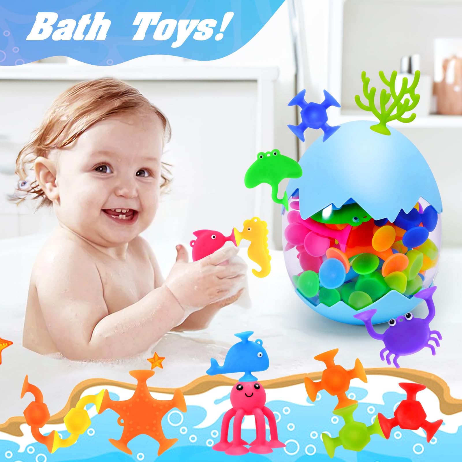 HYSZXUS Bath Toys - 27 PCS Suction Cup Toys Bathtub Toy Shower Toy for Kids Ages 4-8,Sensory Toys for 3 4 5 6 7 Year Old Boys Girls,Mold Free Bath Toy Travel Toy