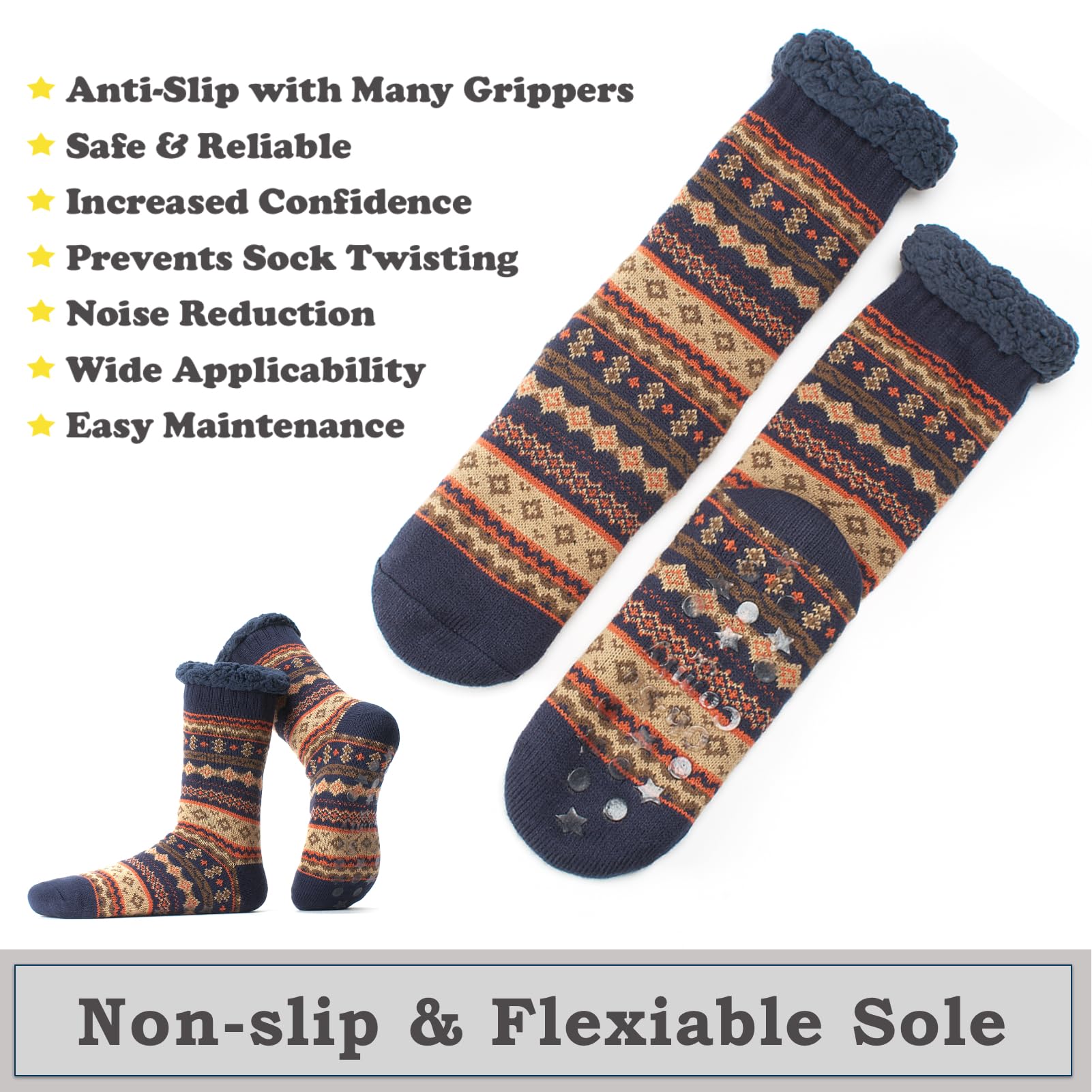 The Metluks Men's Slipper Socks with Non-Slip Grippers, Thermal Fuzzy Warm Sherpa Lining, Winter Cozy Christmas Gifts