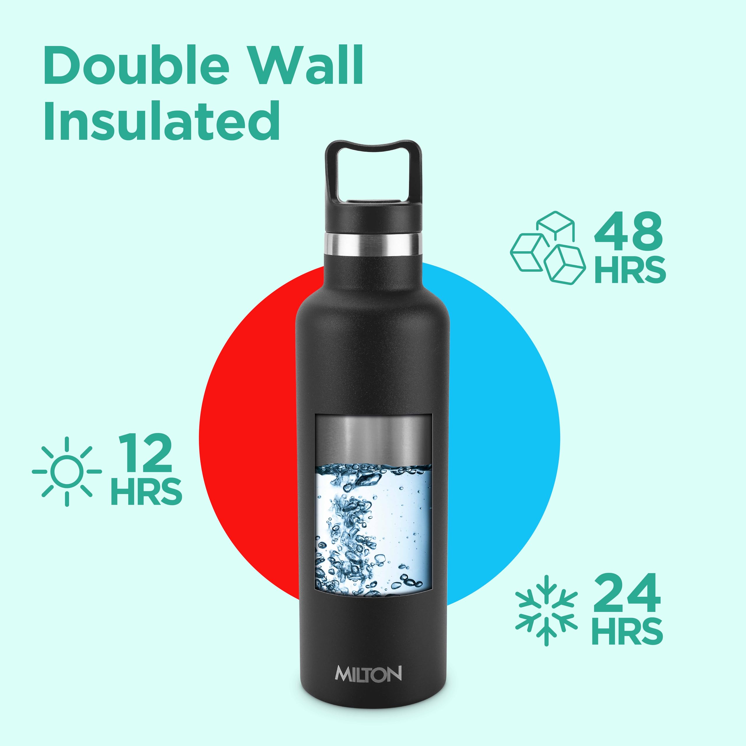 24 oz Stainless steel insulated water bottle, Leakproof, 12 hours Hot, 24 hours cold, Double Walled Vacuum Metal Thermos for Sports, Gym, Travel friendly, Dishwasher Safe, Haruki 800