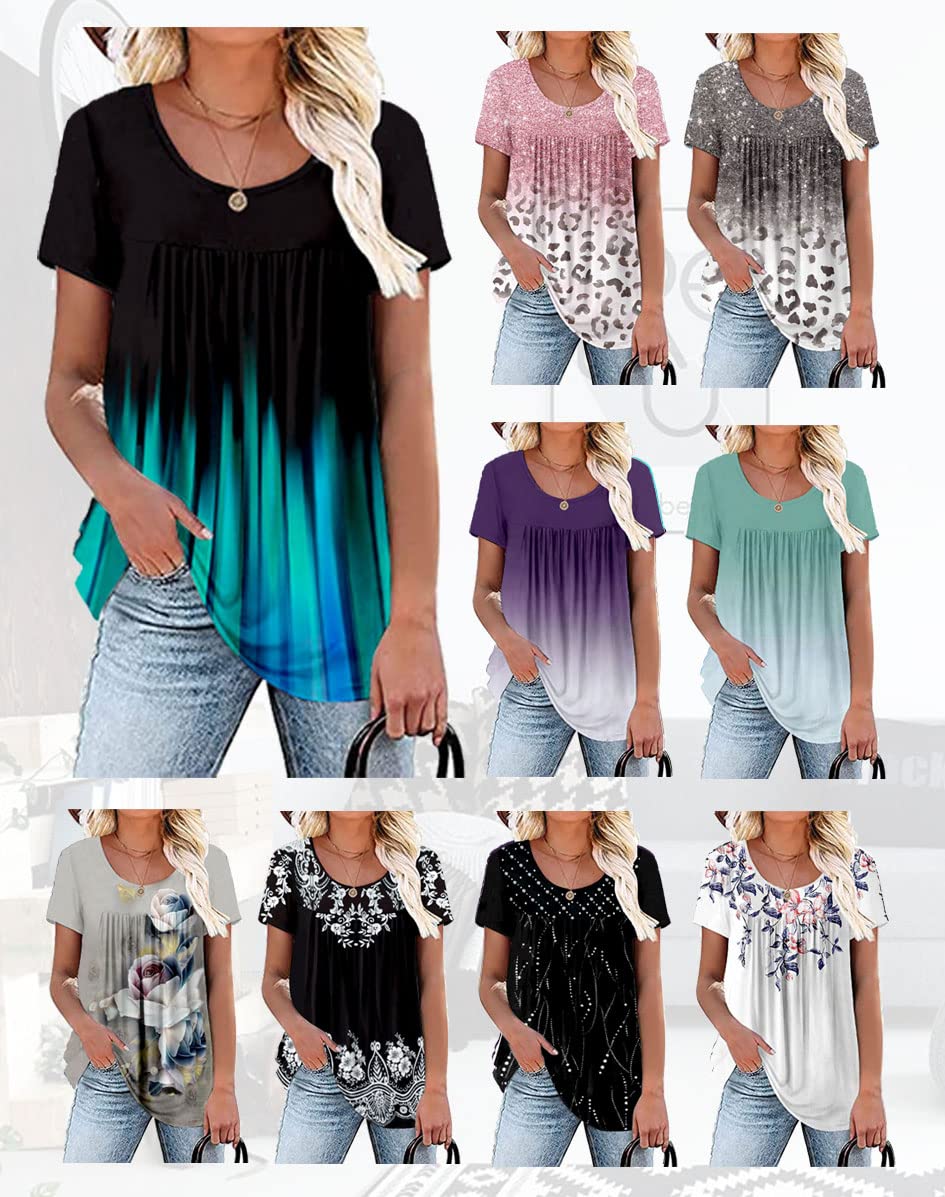 Rainoop Womens Summer Plus Size Tops Blouses Short Sleeve Shirts Lace Pleated Tunic Tops 3XL