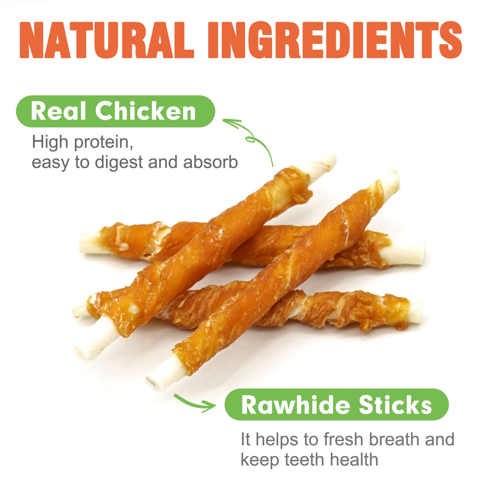 MON2SUN Dog Treats, Rawhide Twist Chicken Hide Sticks, Suitable for Puppy and Small Dogs, 5 Inch (Chicken, Pack of 40)