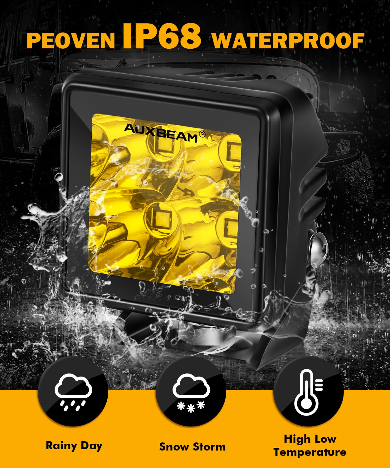 Auxbeam LED Pod Light, 2 Inch Amber Fog Lights Offroad Cube Light Pods Focusing Spotlights, 4800LM Spot Beam Auxiliary Driving Ditch Work Lights for Truck Car Jeep