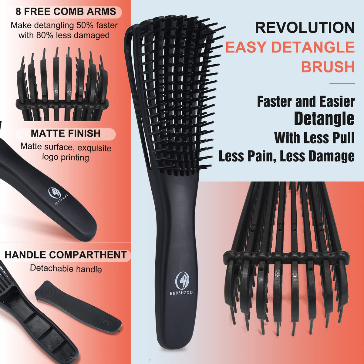 O BRUSHZOO Hair Brush Set, Detangler Brush for Natural 3/4abc Curly Hair, Hair Brushes for Women Men Kids with Detangling Brush Hair Spray Bottle 9 Row Brush Wide Tooth comb