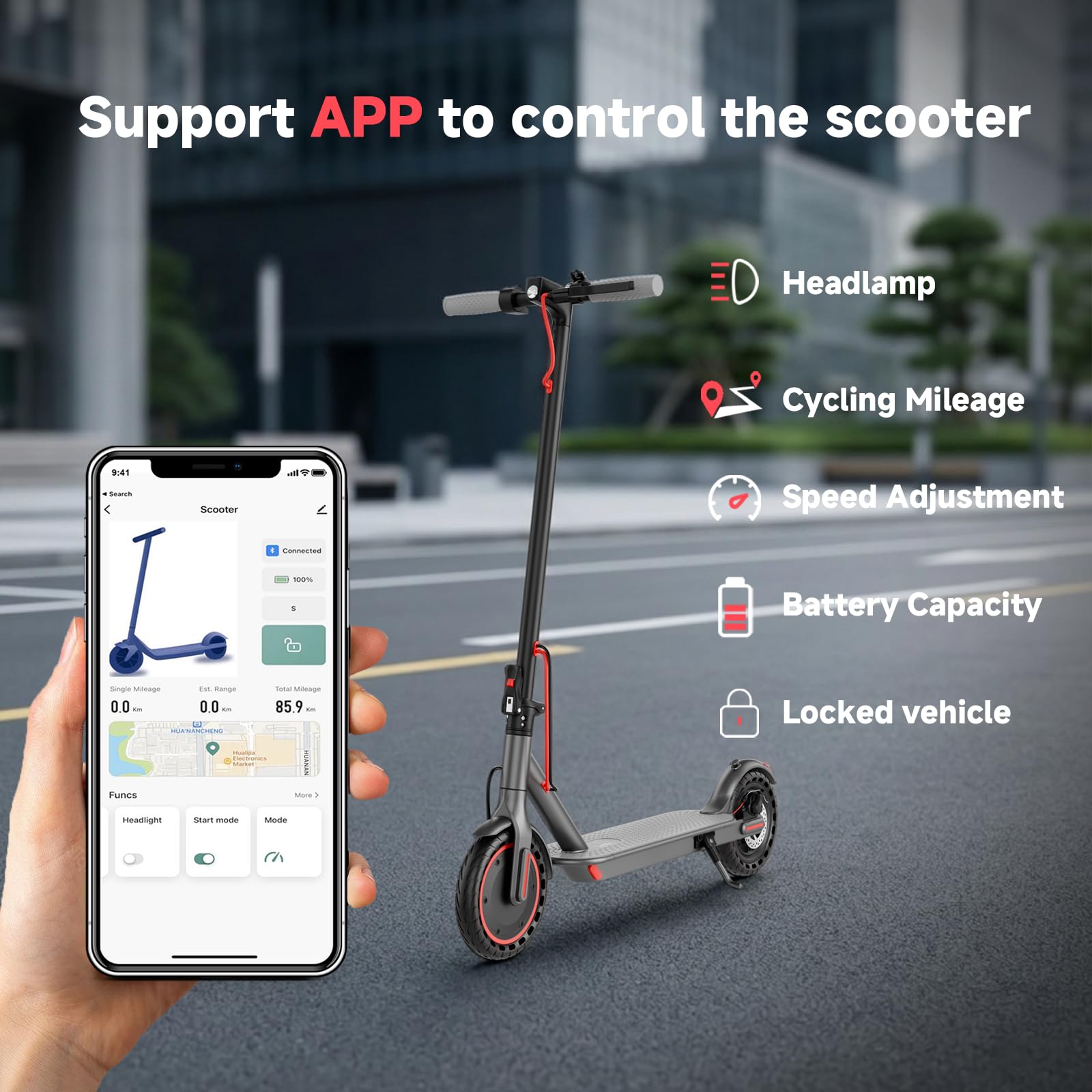 Roinside Electric Scooter Adults - 8.5" Solid Tires/350W Motor, 19 MPH Digital Display, Up to 21 Miles Long-Range Commuting Folding E-Scooter with Dual Braking System and App Control