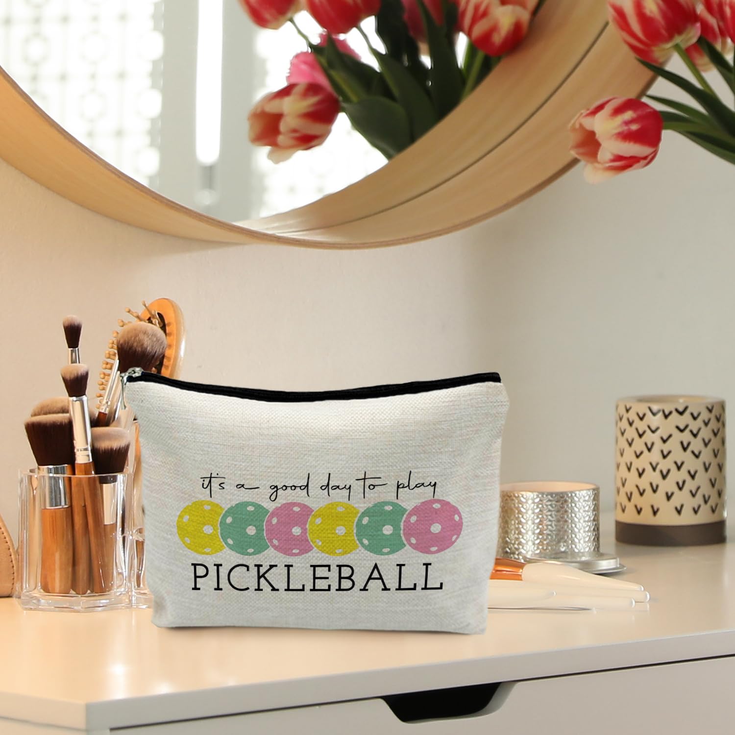 RYYCDOI Pickleball Gifts for Women, Colorful Pickleball Makeup Bag for Women, It's a Good Day to Play Pickleball Cosmetic Bag Toiletry Bag, Gifts for Pickleball Lovers, Pickleball Stuff